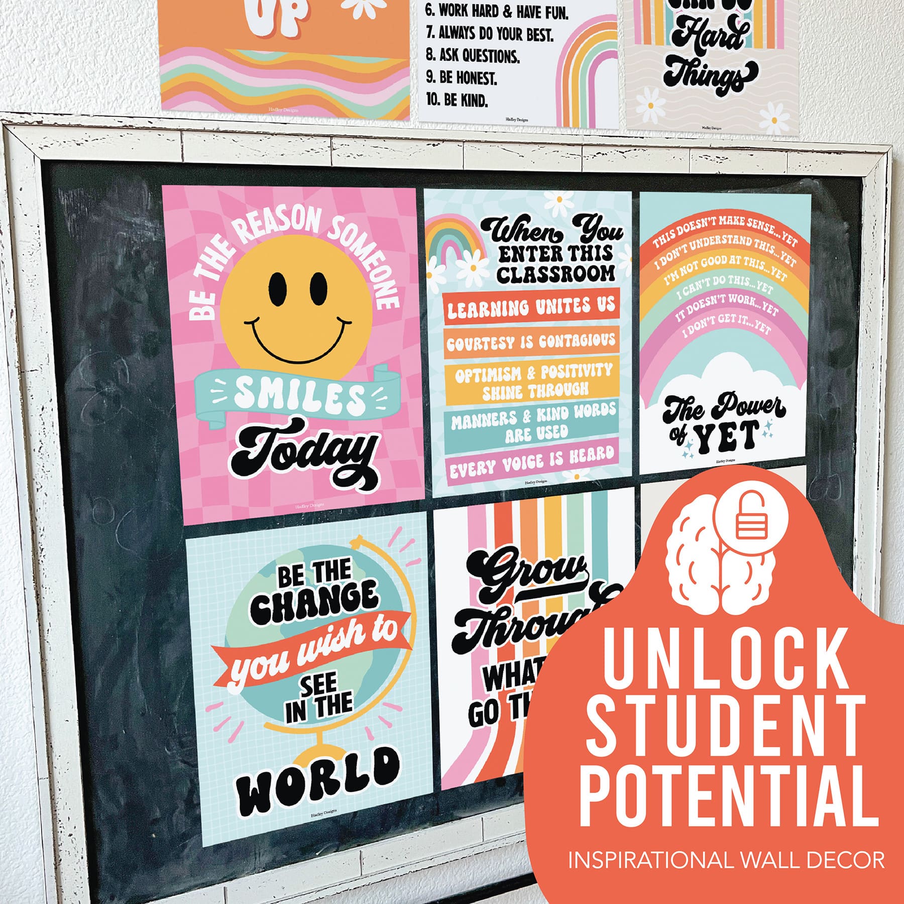 Hadley Designs 11" x 14" Retro Growth Mindset Classroom Décor Posters Set
