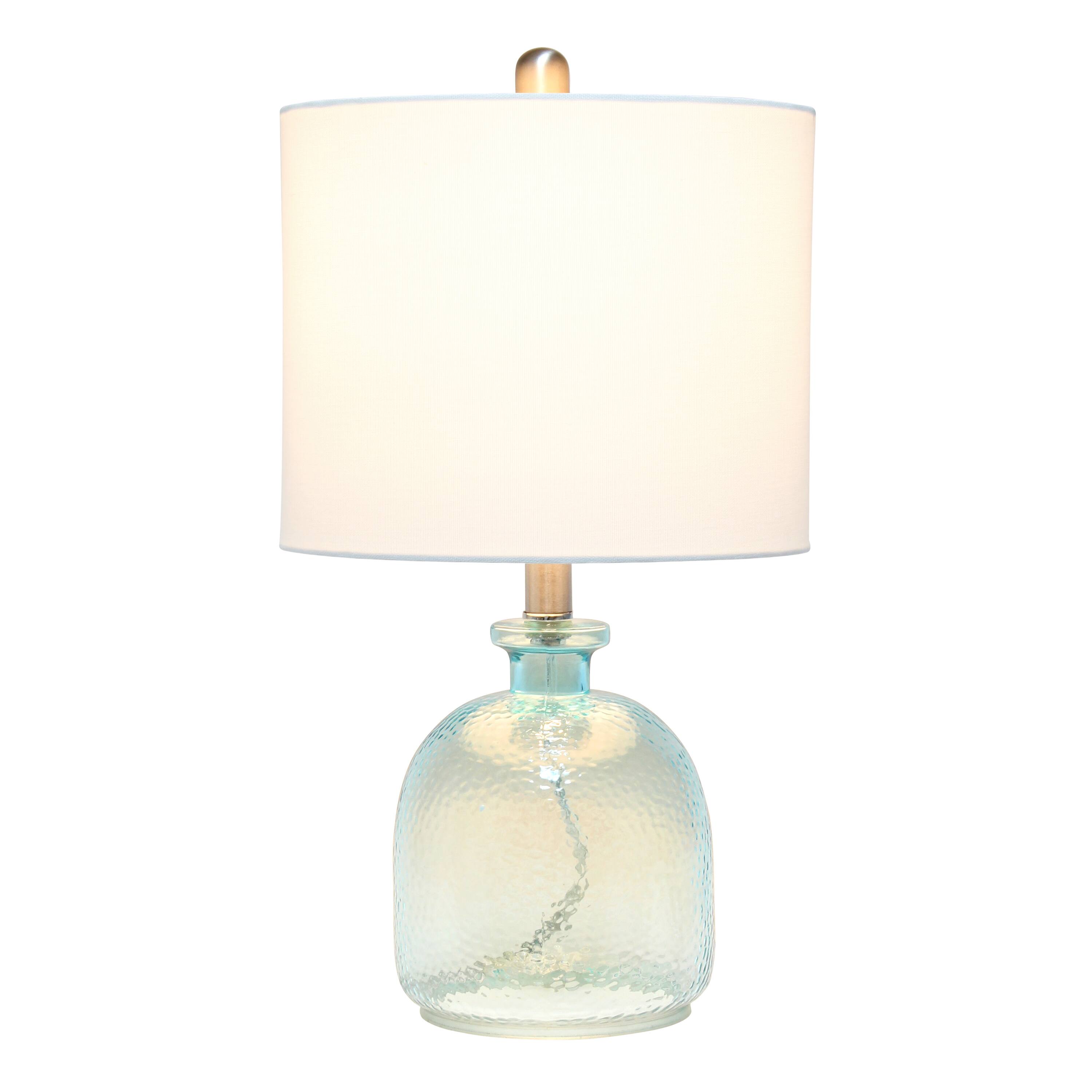 Lalia Home 20" Clear Blue Hammered Glass Jar Table Lamp with White Shade