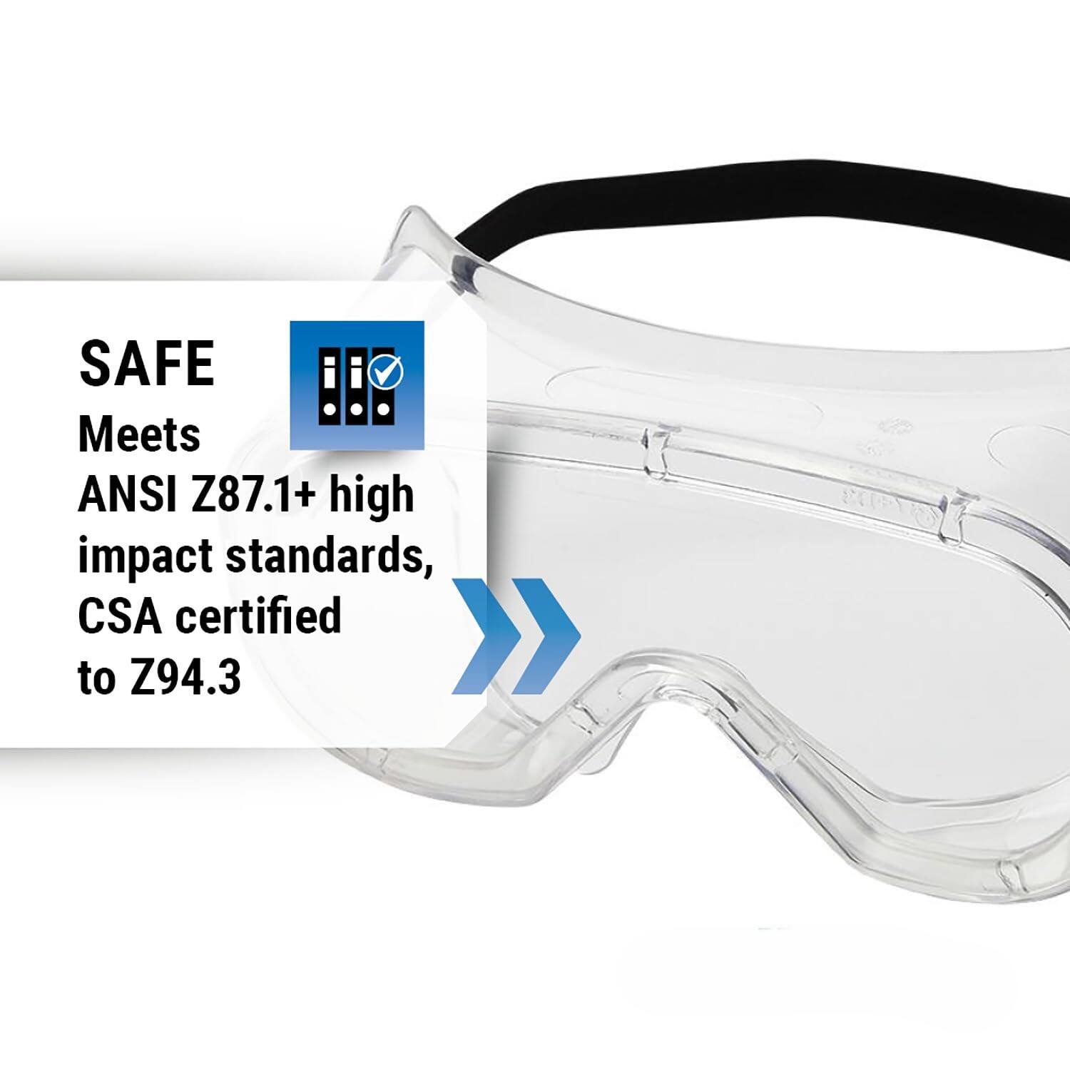 Non-Vented Anti-Fog &#x26; Anti-Splash Safety Goggles
