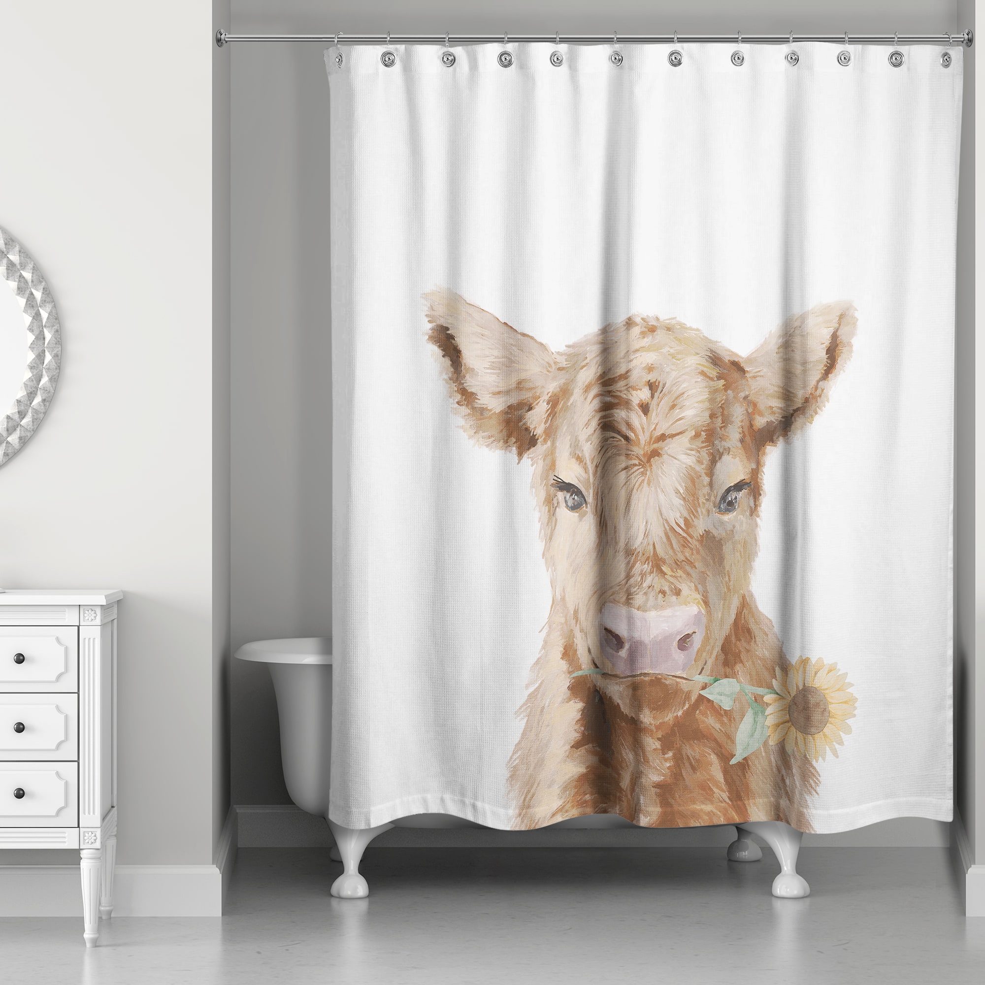 Baby Highland Cow Sunflower 71" x 74" Shower Curtain