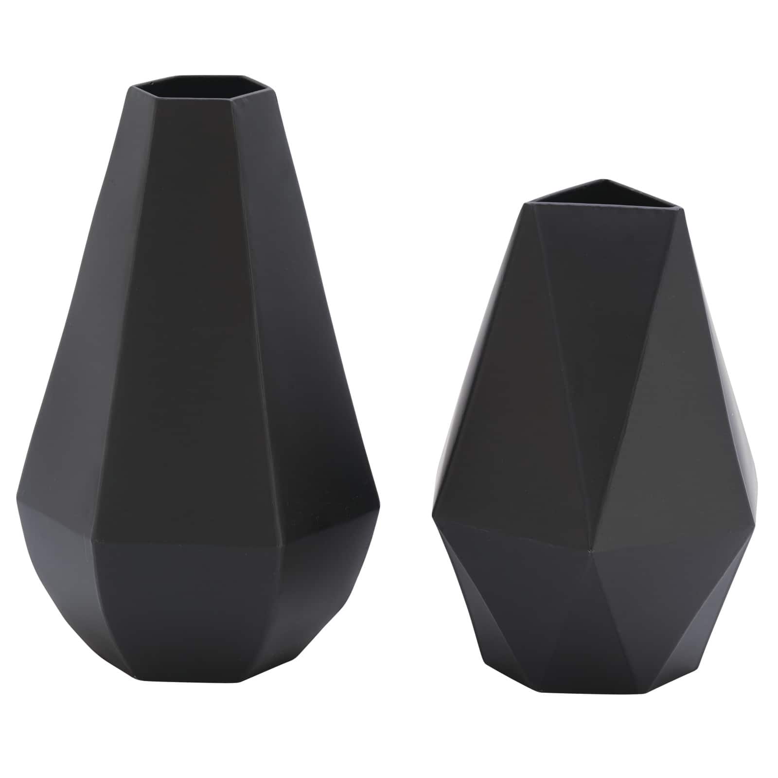 Set of 2 Black Metal Contemporary Vase, 10&#x22;, 12&#x22;