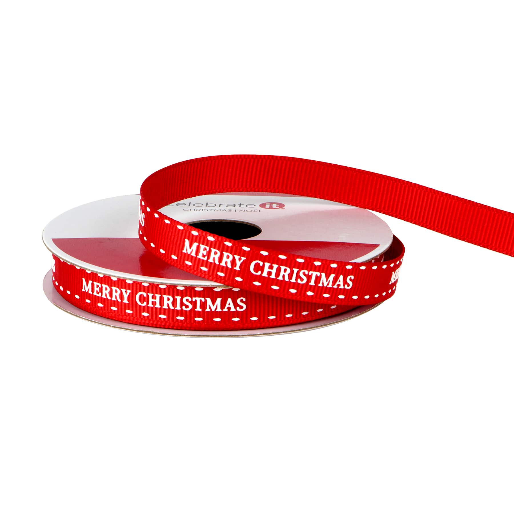 3/8&#x22; x 12ft. Red &#x26; White Merry Christmas Ribbon by Celebrate It&#xAE; Christmas