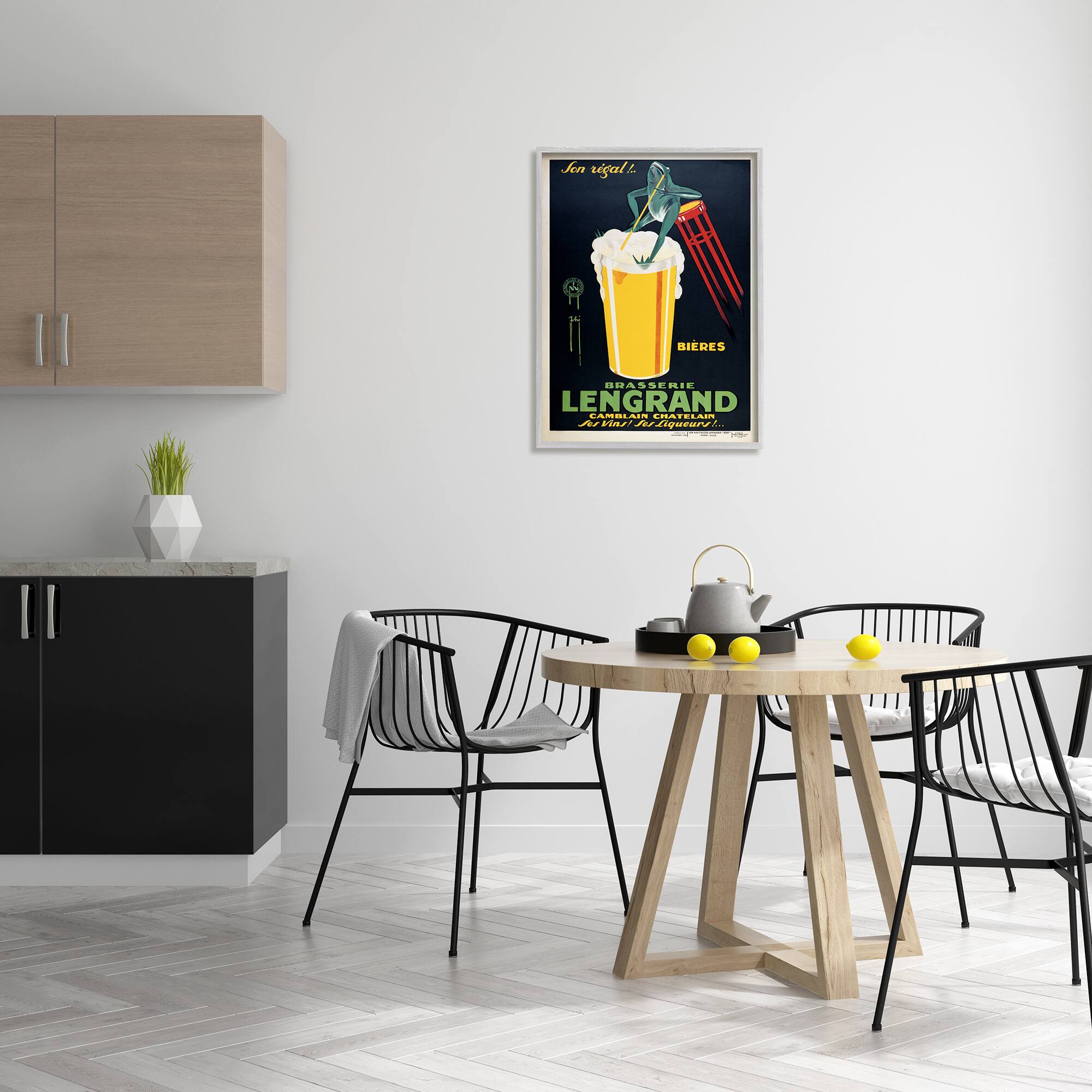 Stupell Industries Vintage Brasserie Lengrand European Advertisement Frog Beer in Gray Frame Wall Art