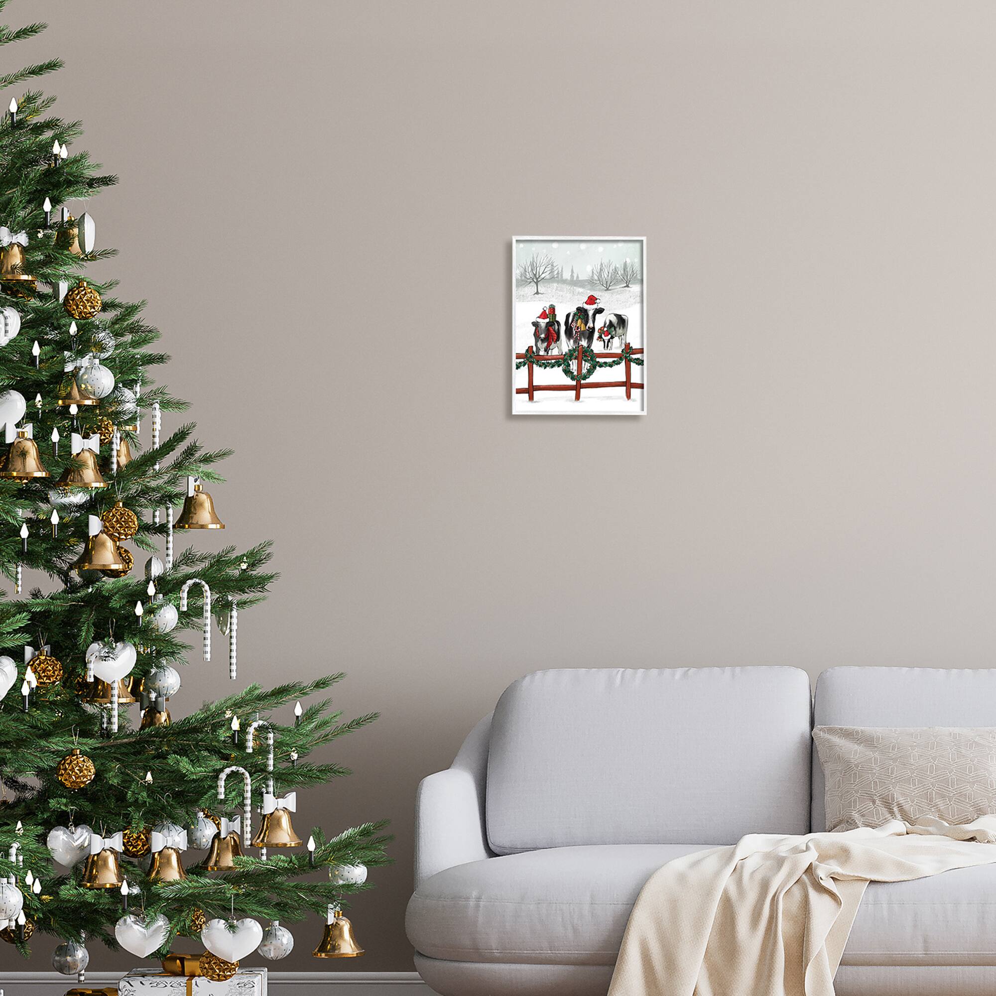 Stupell Industries Holiday Cows Farmland Fence Framed Giclee Art