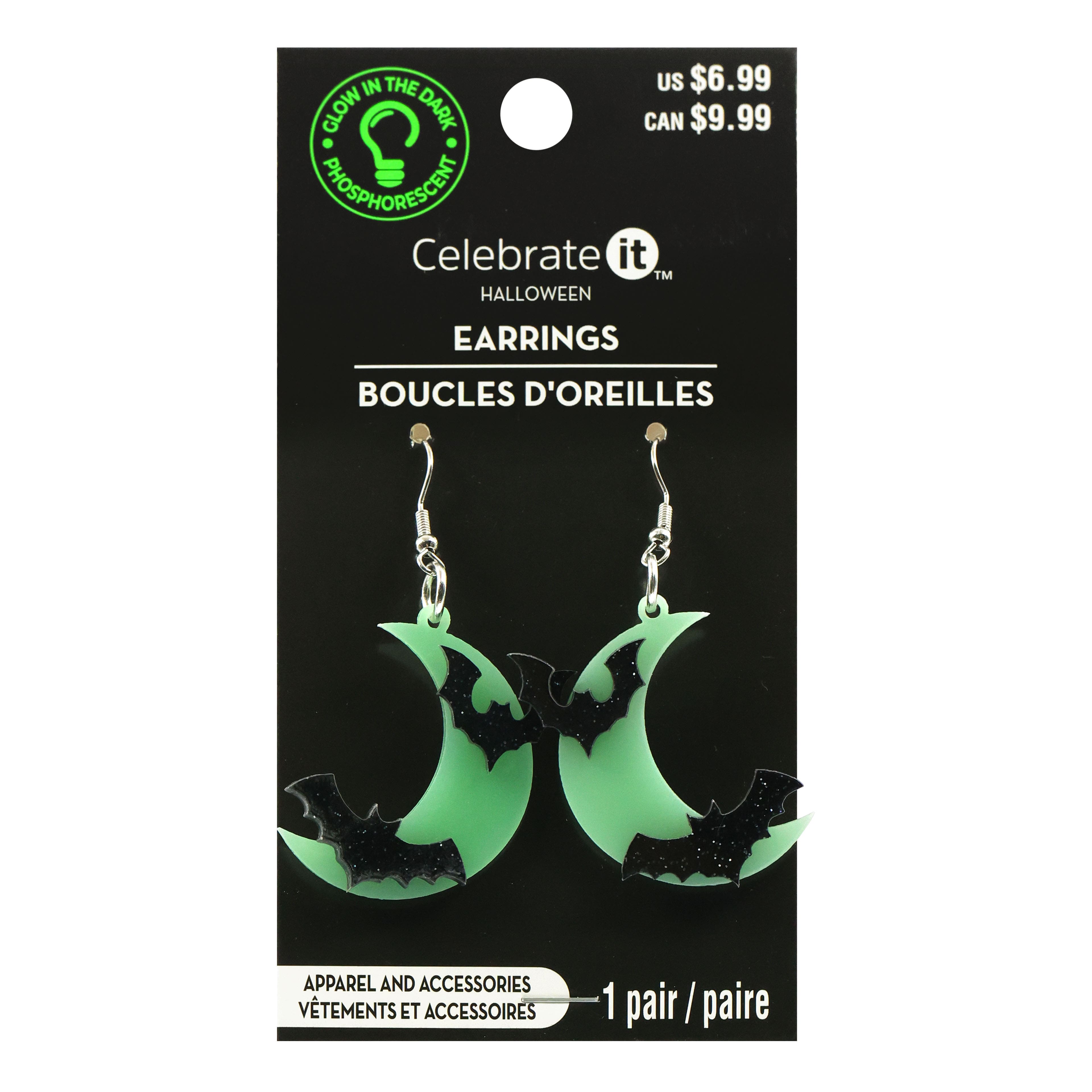 Glow-in-the-Dark Moon &#x26; Bat Earrings by Celebrate It&#x2122;