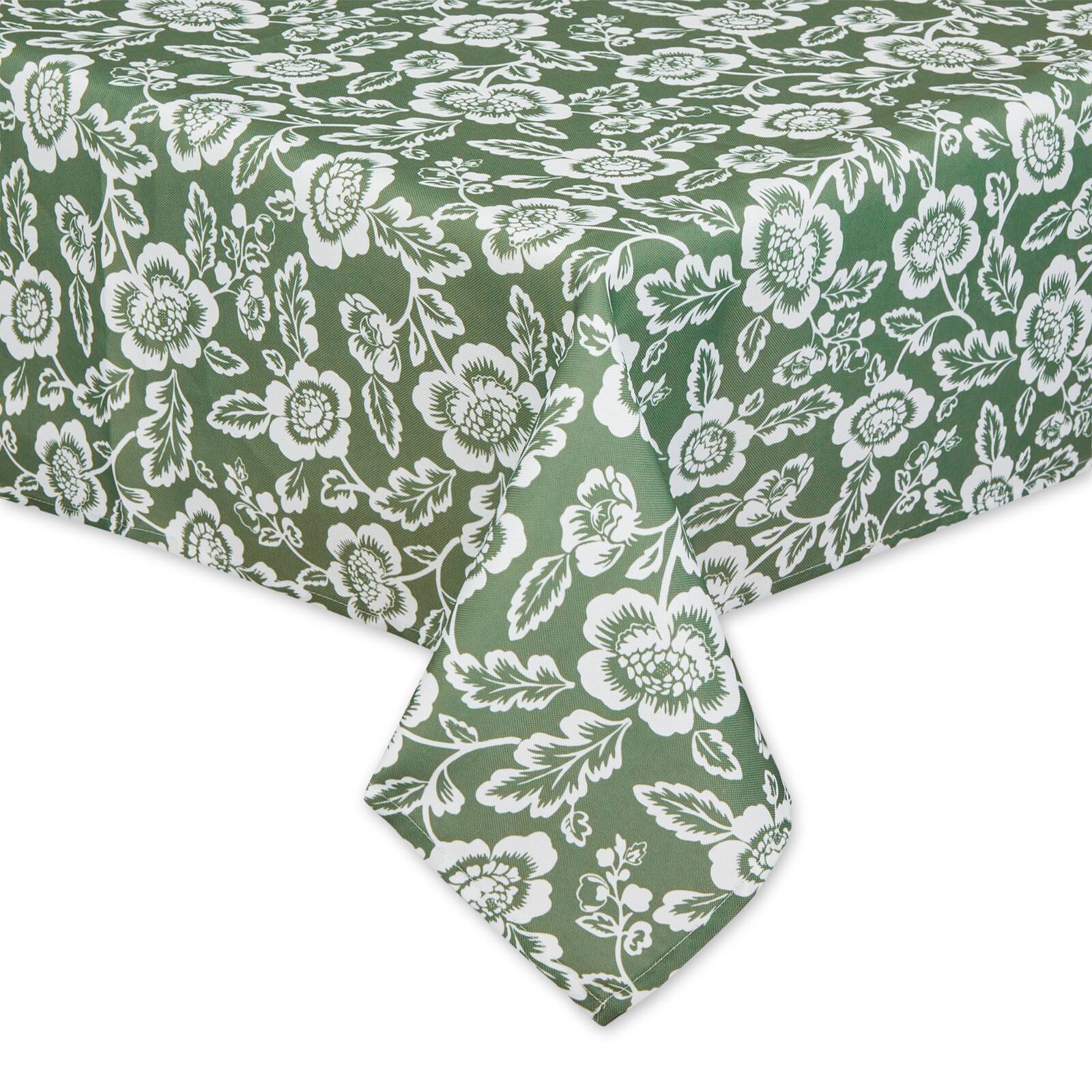 Artichoke Green Floral Print Outdoor Tablecloth with Zipper, 60" x 84"