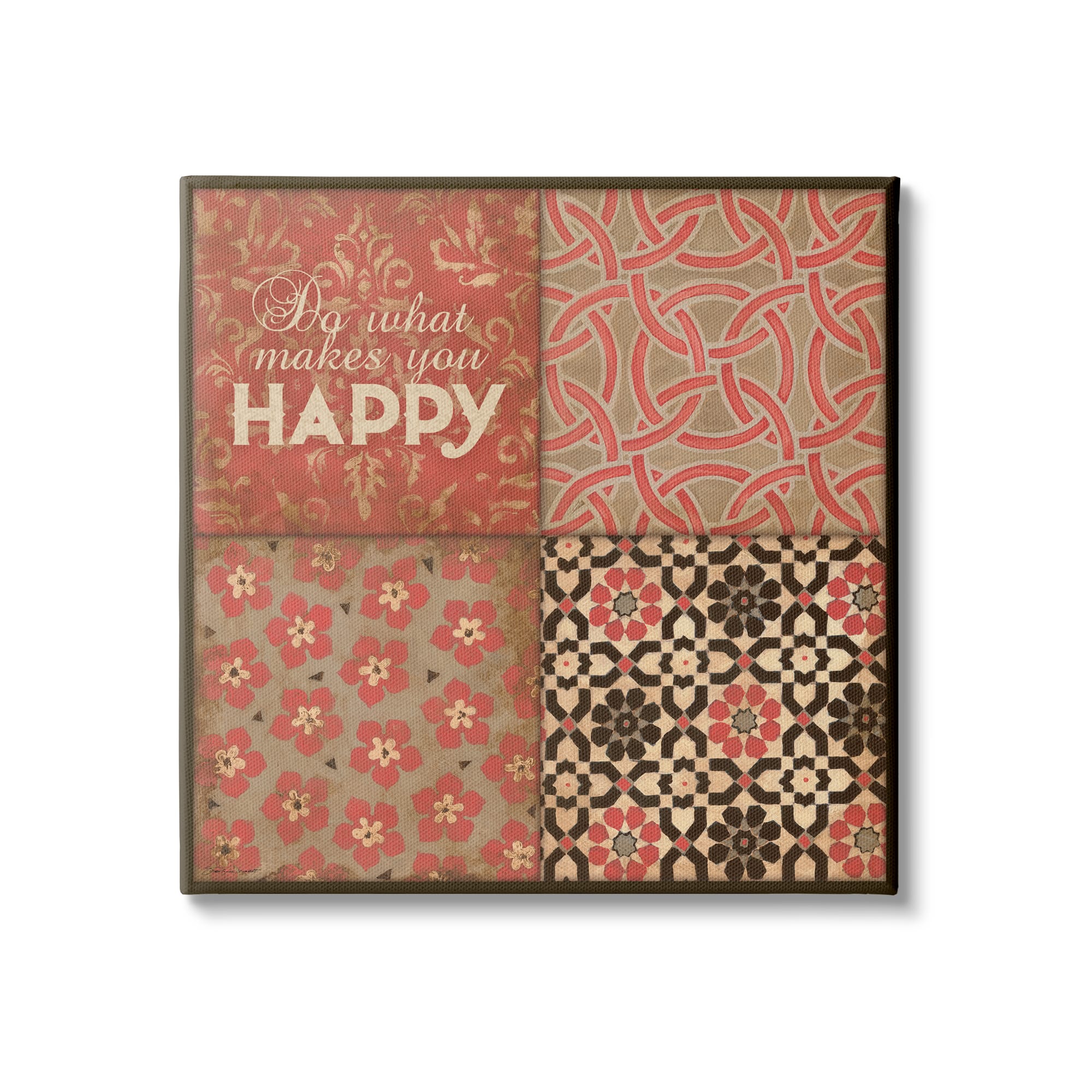 Stupell Industries Do What Makes You Happy Vintage Red Patterns Canvas Wall Art