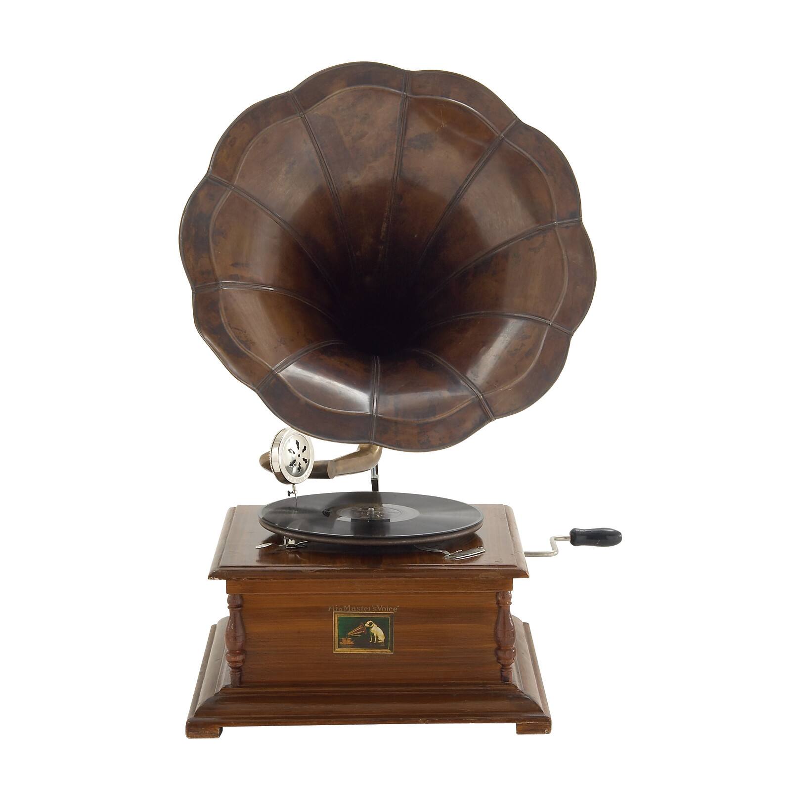 Brown Wood and Metal Vintage Gramophone, 27" x 19" x 17"