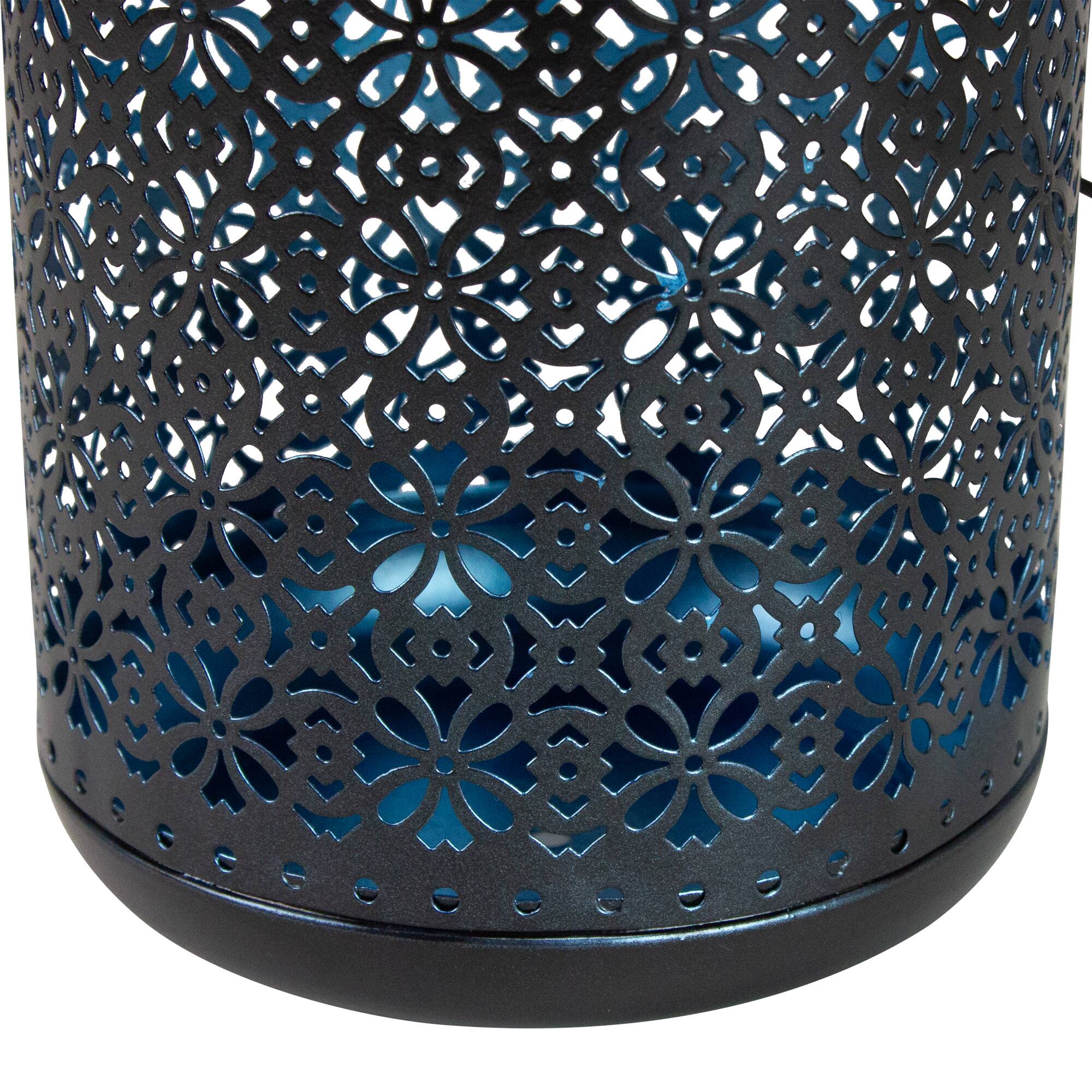 7" Black Integrated Floral LED Solar Outdoor Lantern with Handle