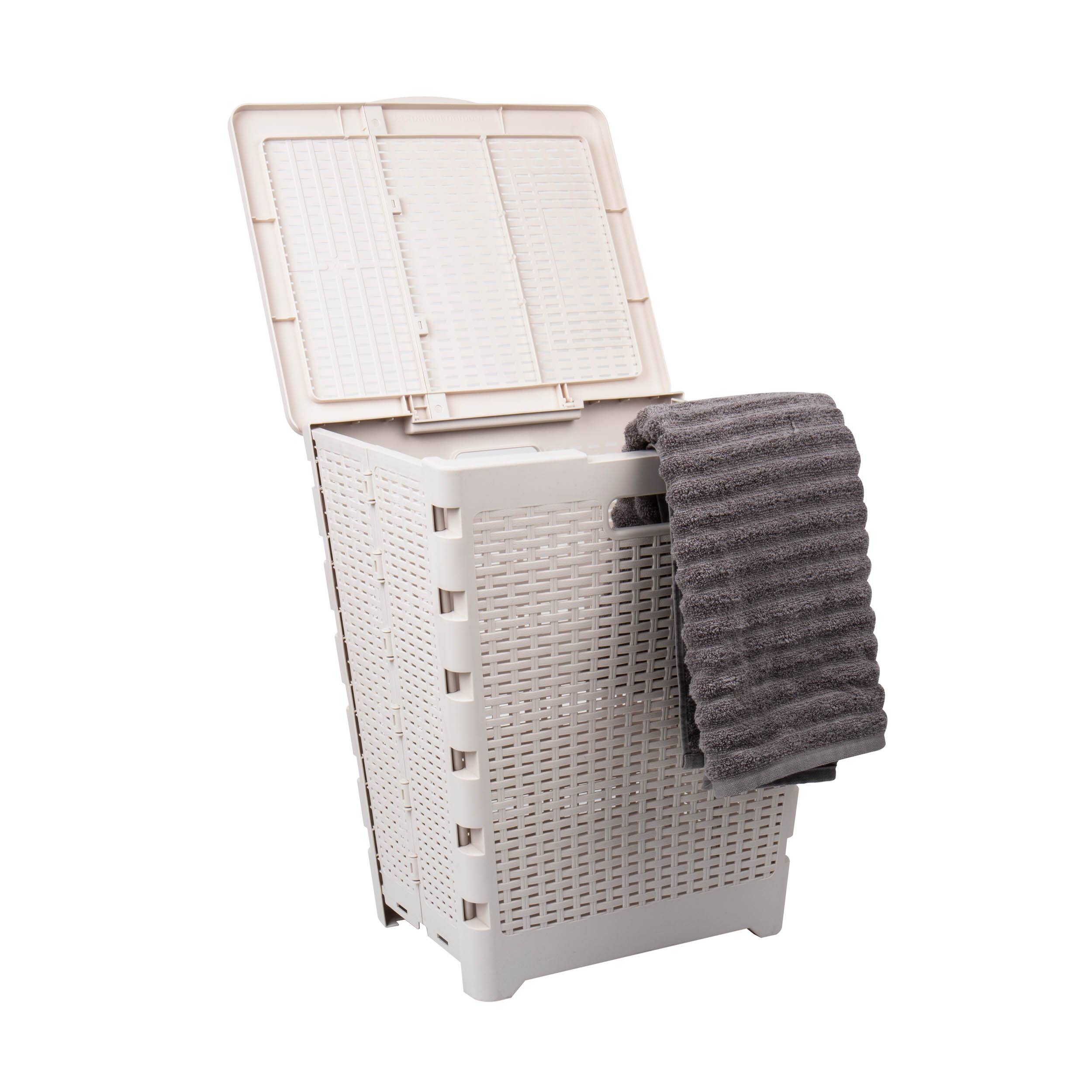 Mind Reader 21'' Ivory Folding Laundry Hamper Basket with Cutout Handles