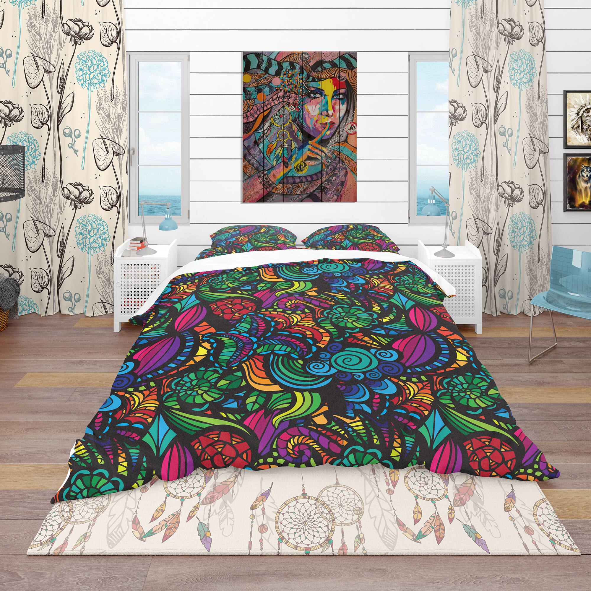 Designart 'Mosaic Pattern with Flowers' Bohemian & Eclectic Bedding Set