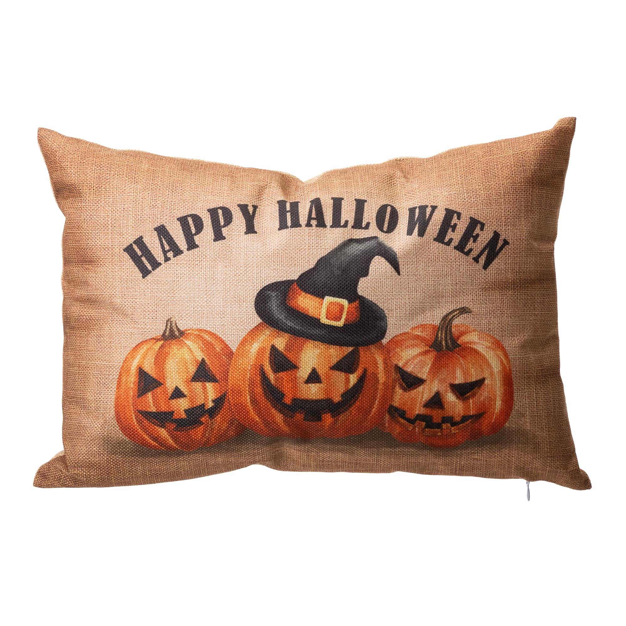 Glitzhome® Faux Burlap Happy Halloween Pumpkin Pillow