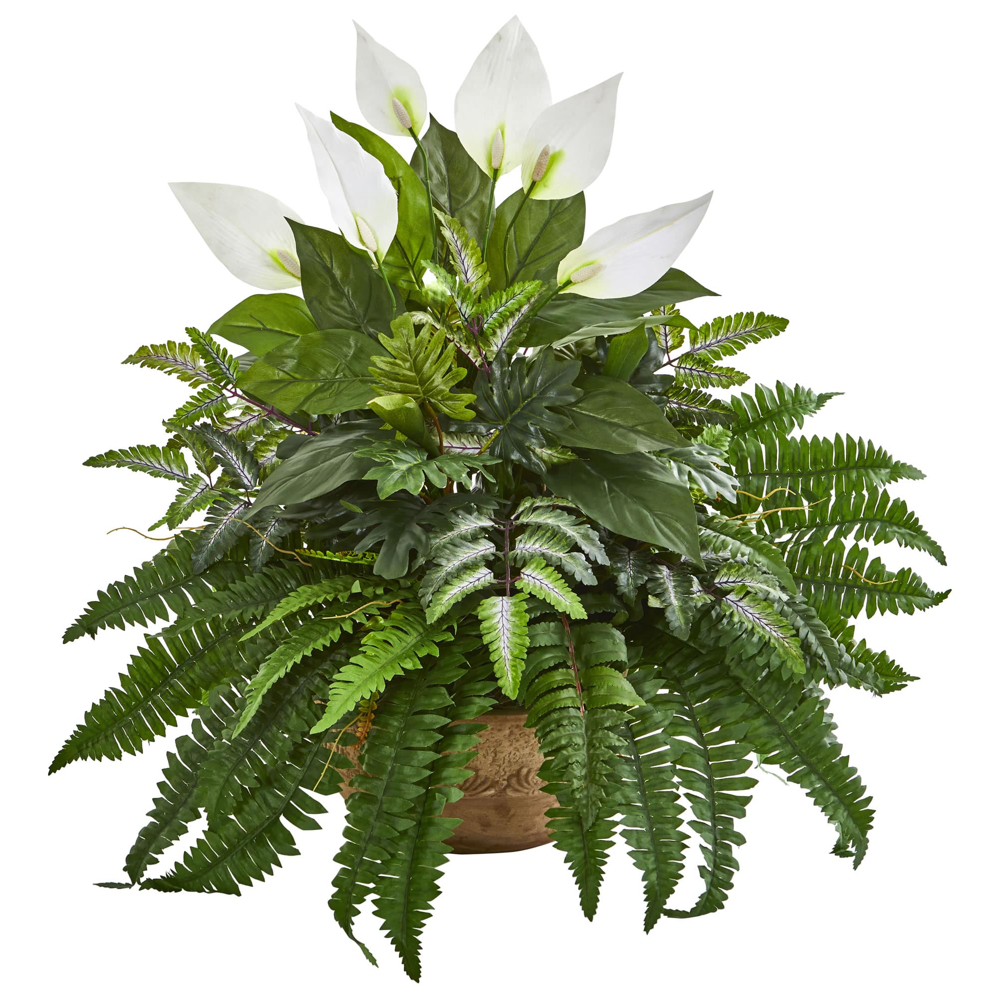 29&#x22; Peace Lily &#x26; Fern Artificial Plant In Planter