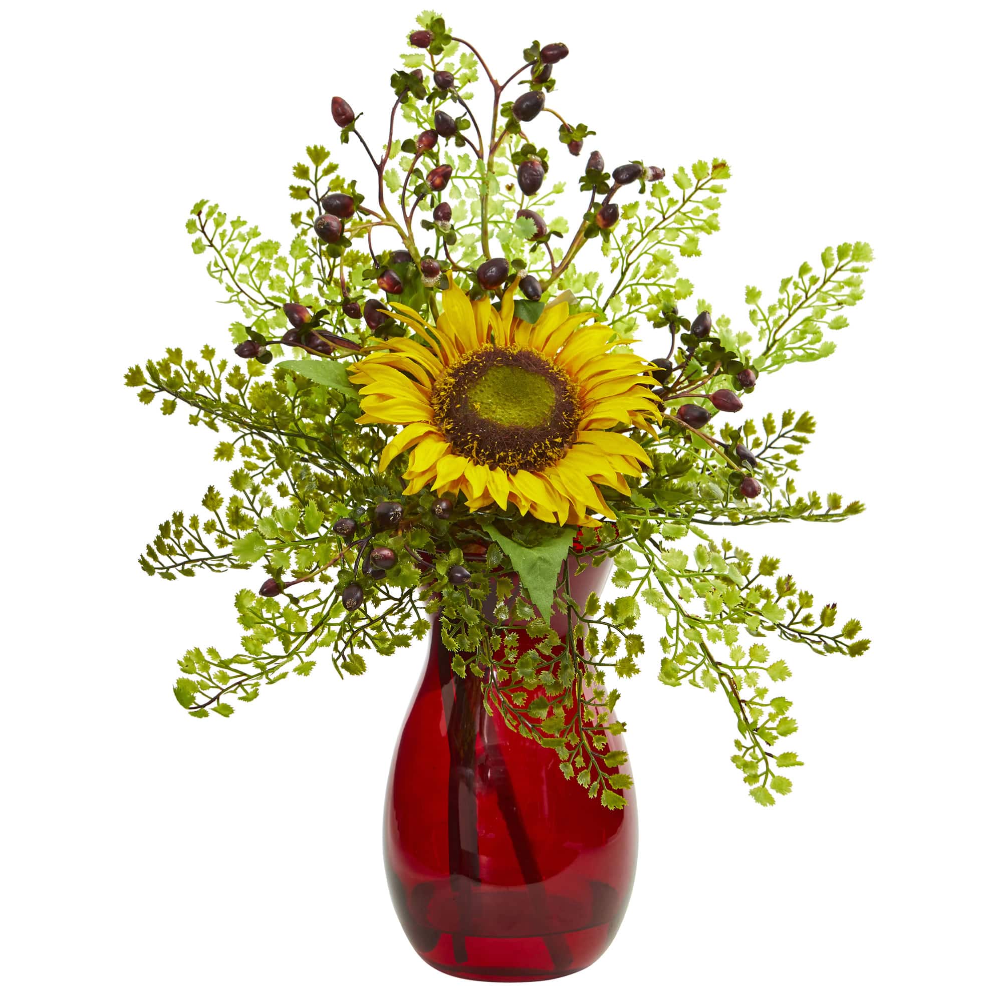 Sunflower, Maiden Hair &#x26; Coffee Leaf Artificial Arrangement