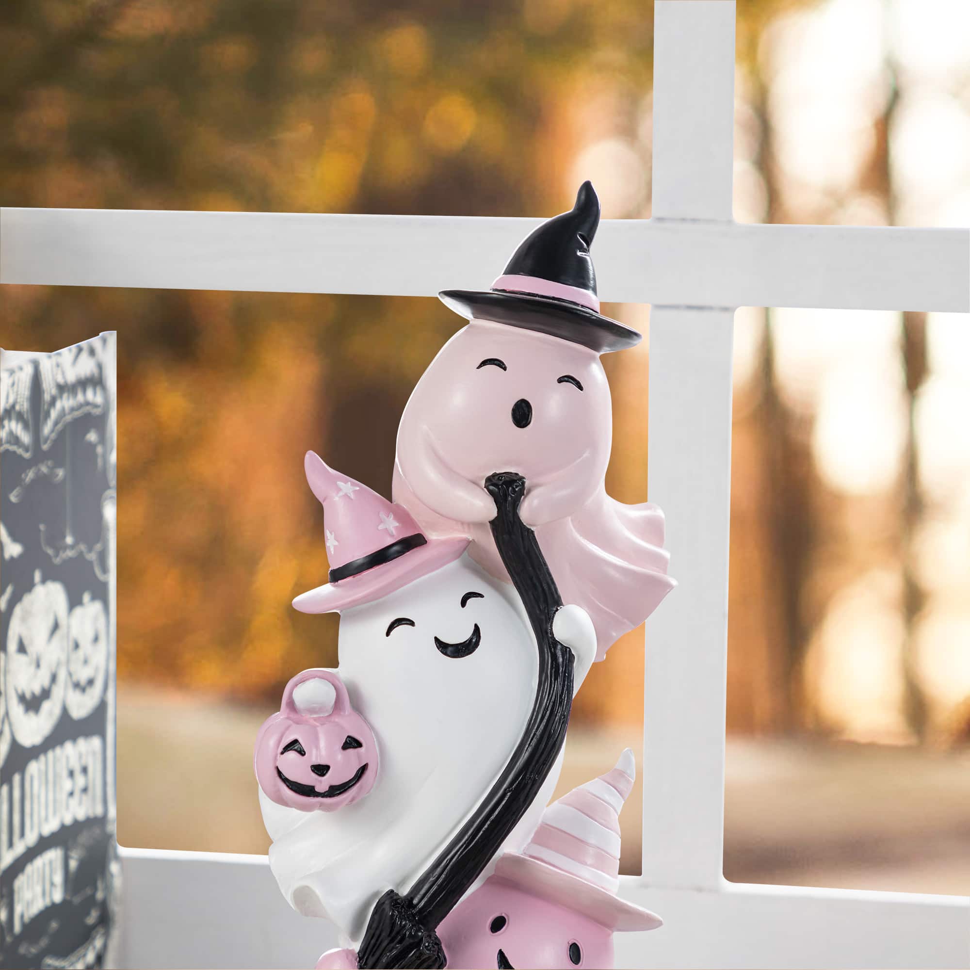 Glitzhome&#xAE; 13&#x22;H Pink Halloween Polyresin Stacked Ghost Table Decor
