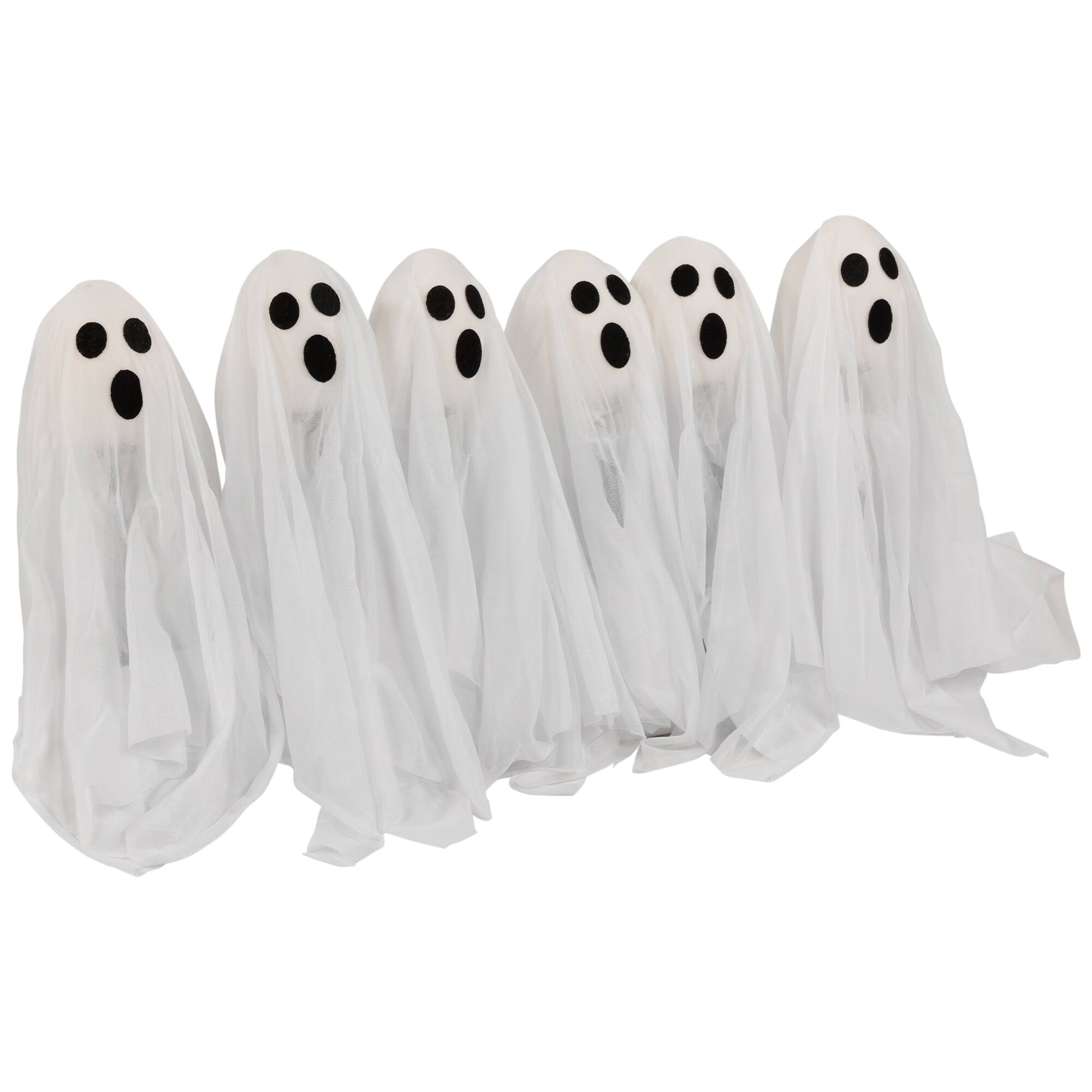 30" LED Lighted White Ghost Outdoor Halloween Lawn Stakes Set, 6ct.