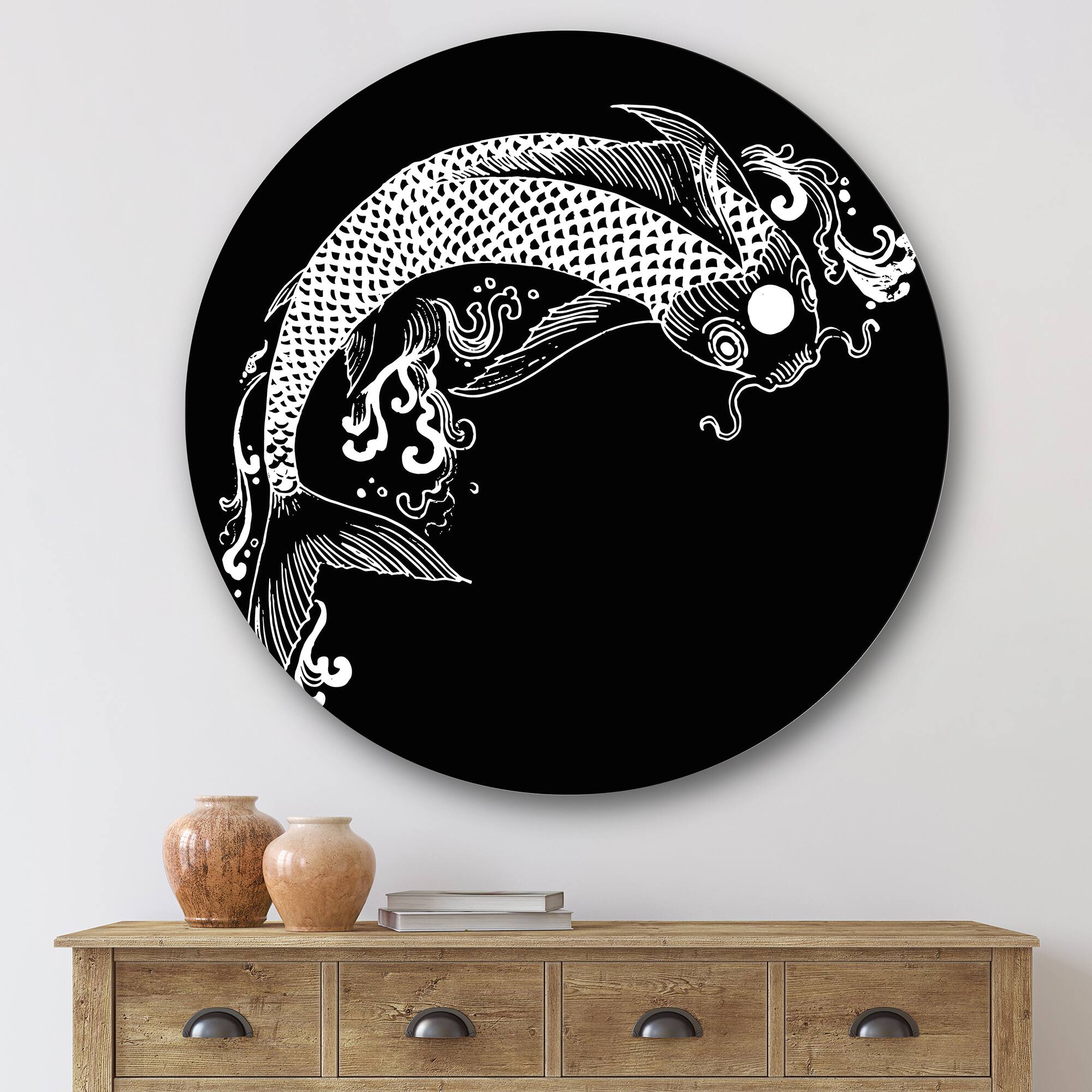 Designart - Chinoiserie Koi Fish I - Traditional Metal Circle Wall Art