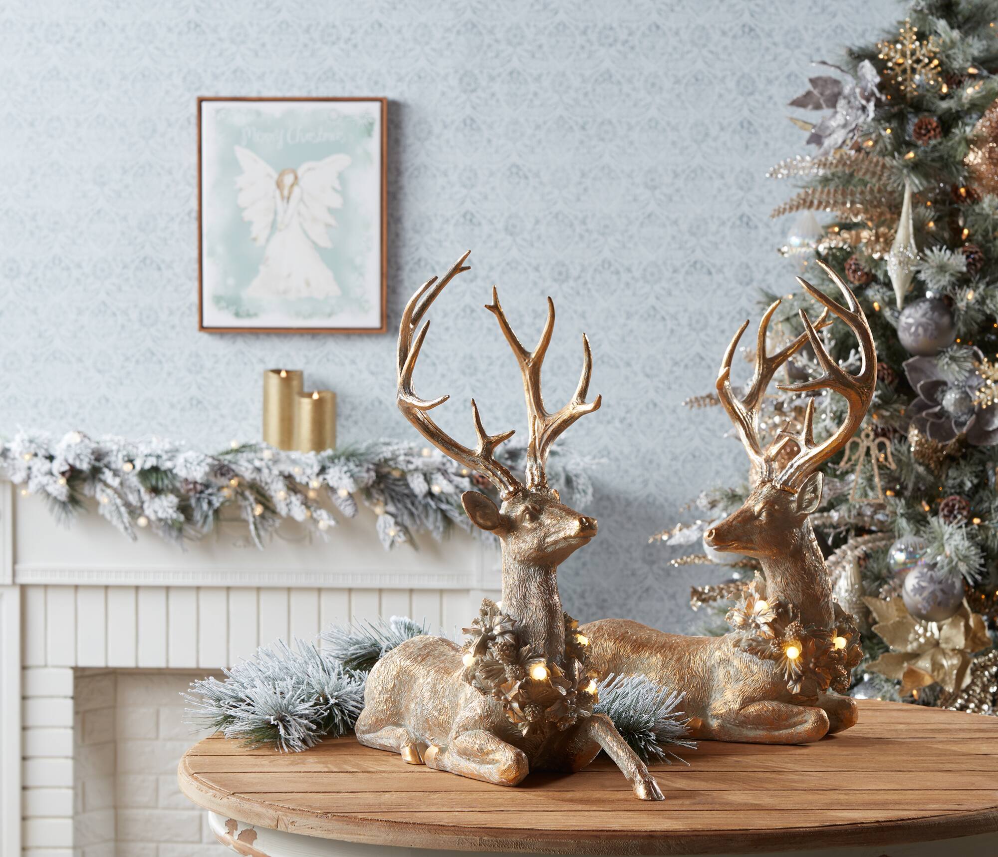 Gold Lounging Deer LED Figurine Set, 21&#x22; &#x26; 21.75&#x22;