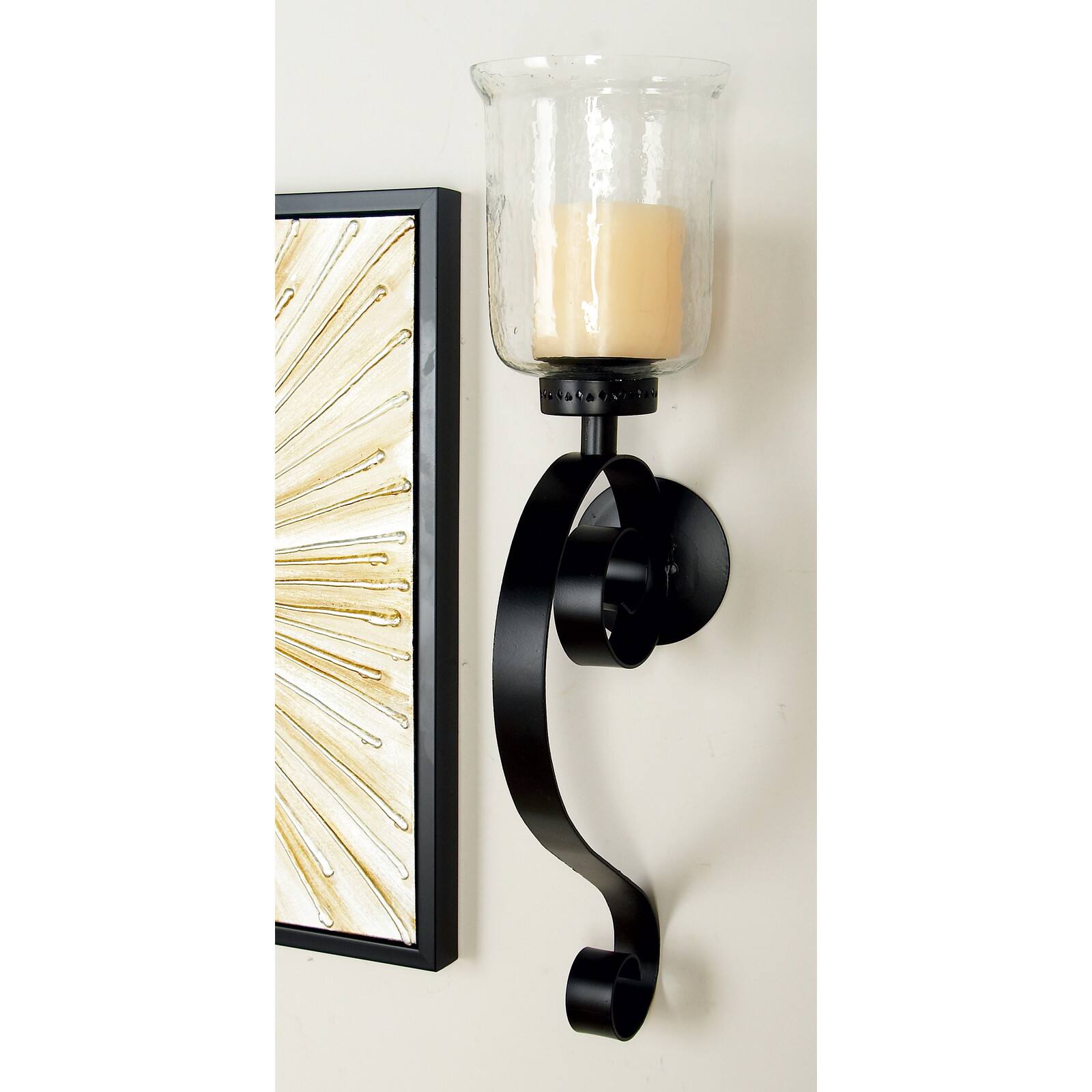 Black Iron Traditional Candle Wall Sconce, 27" x 9" x 7"