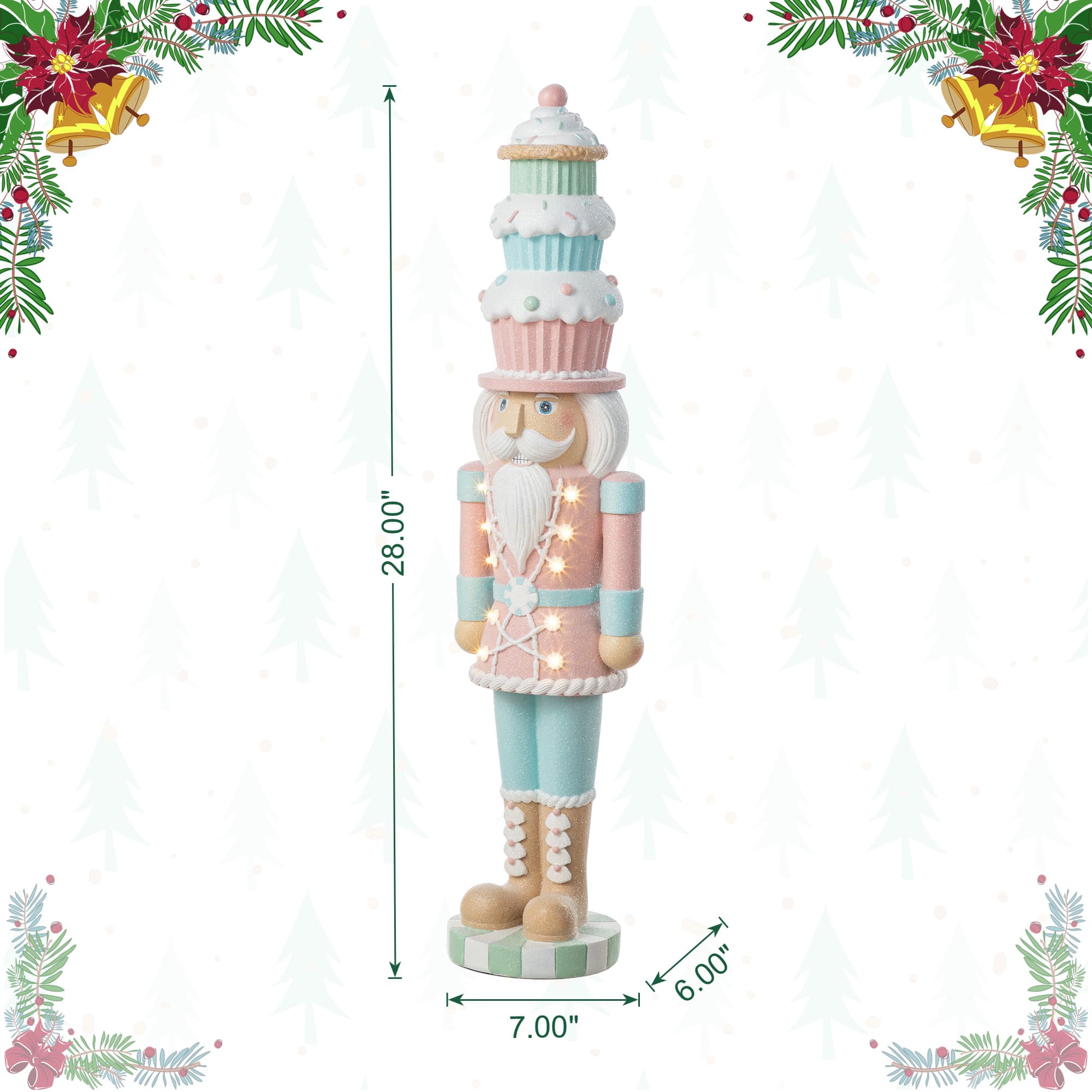 Glitzhome&#xAE; 28&#x22; Lighted Resin Christmas Cupcake Nutcracker Porch Decor with Timer