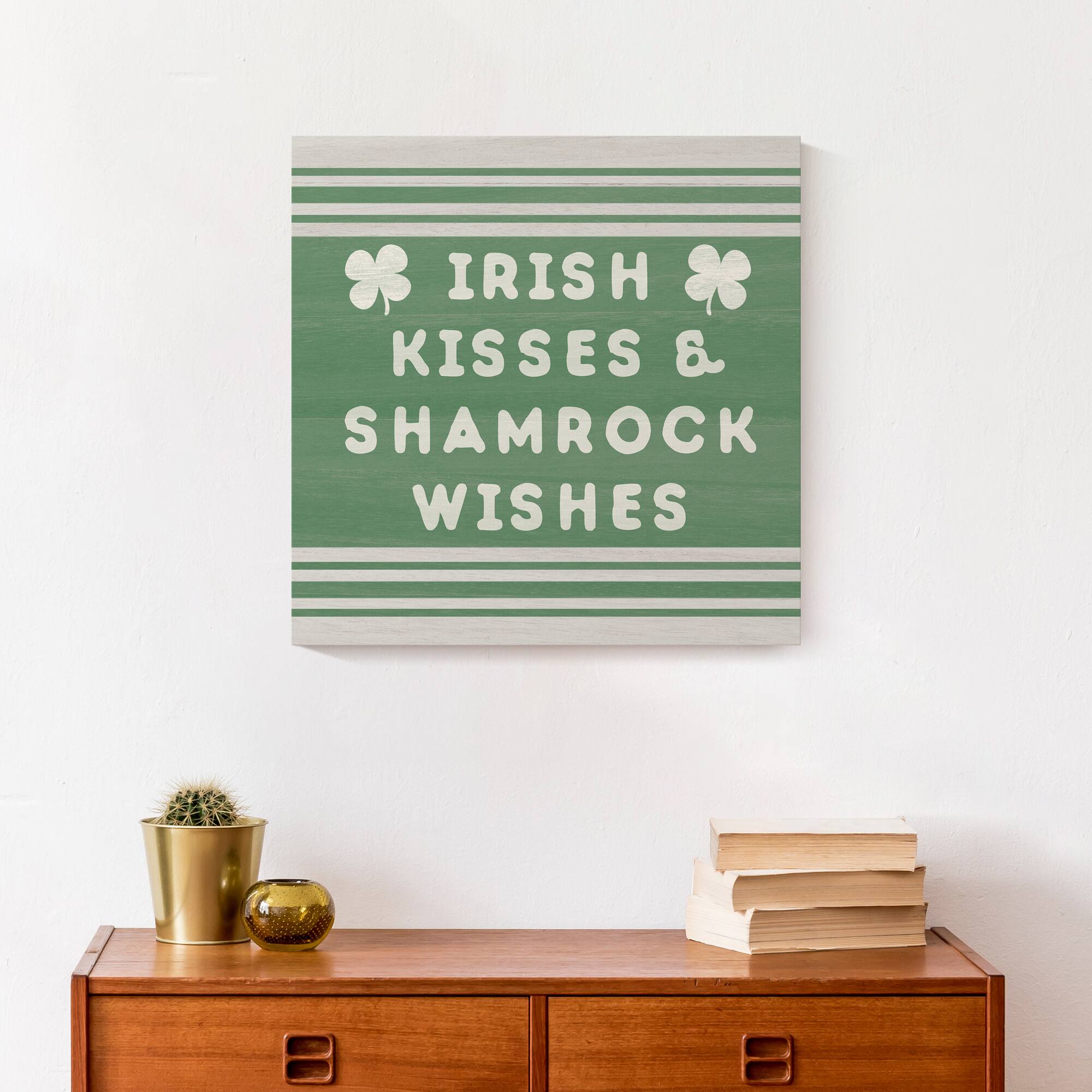 Irish kisses shamrock wishes 16" x 16" Canvas Wall Art