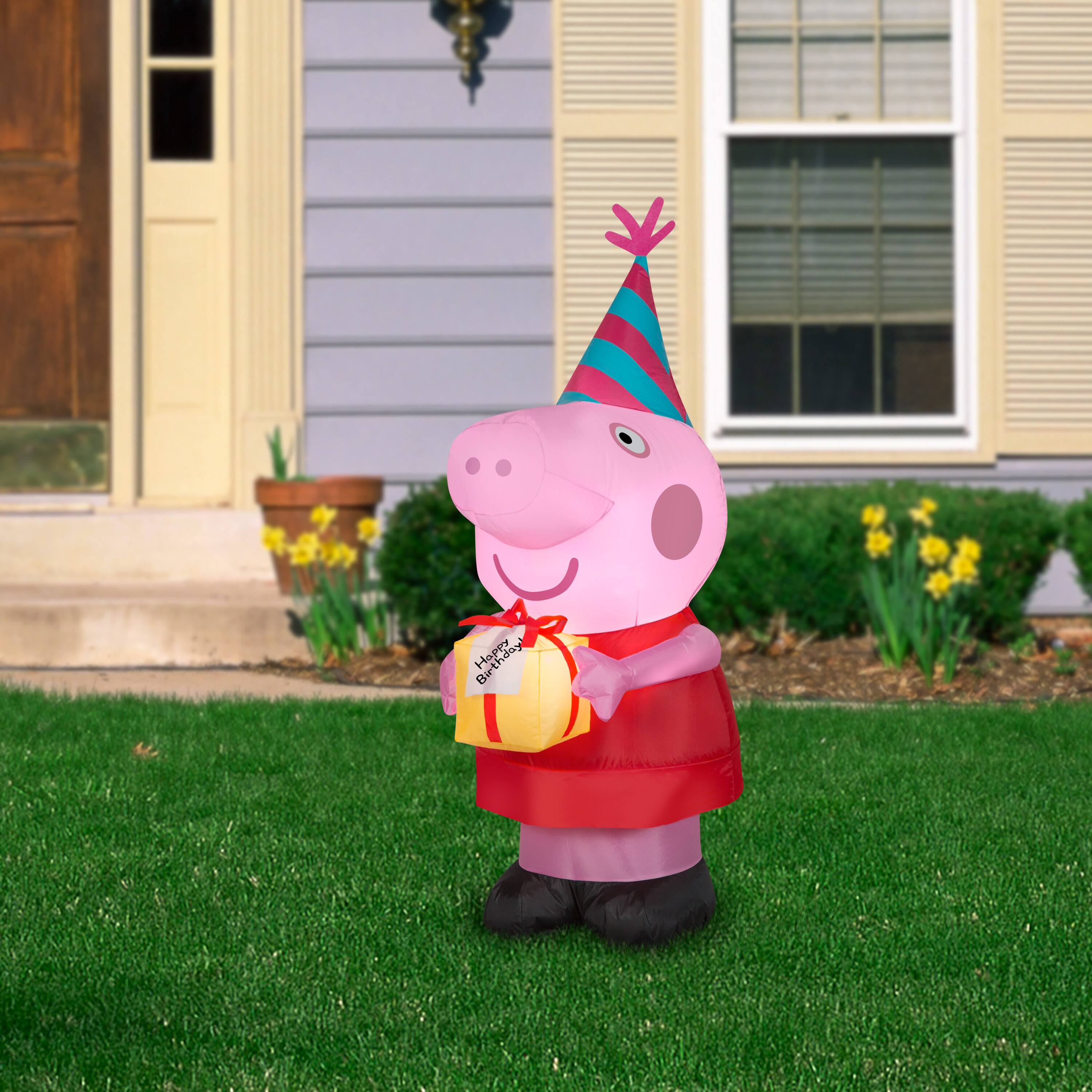 3.5ft. Airblown&#xAE; Inflatable Peppa Pig with Birthday Cake