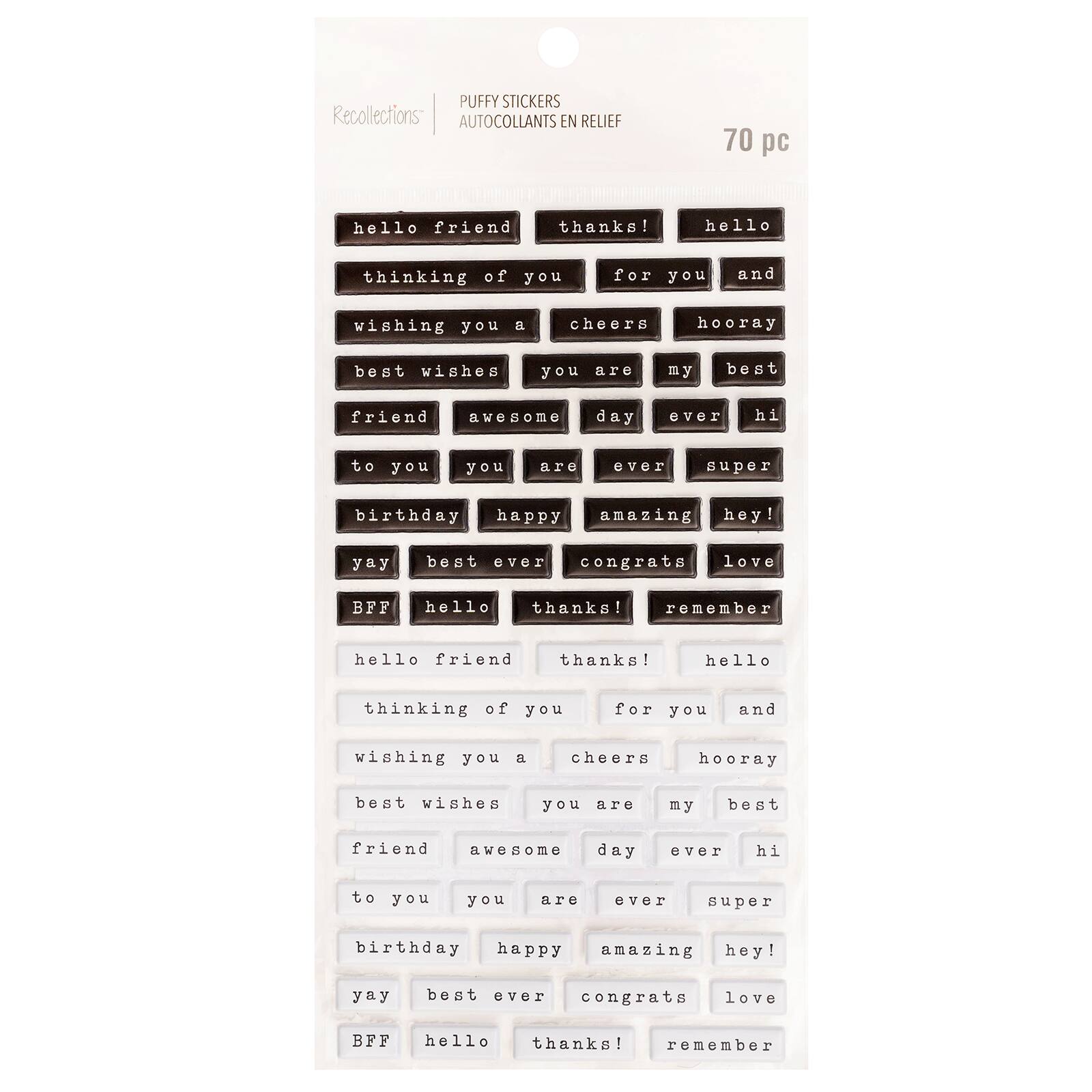12 Pack: Black & White Sentiment Stickers by Recollections™