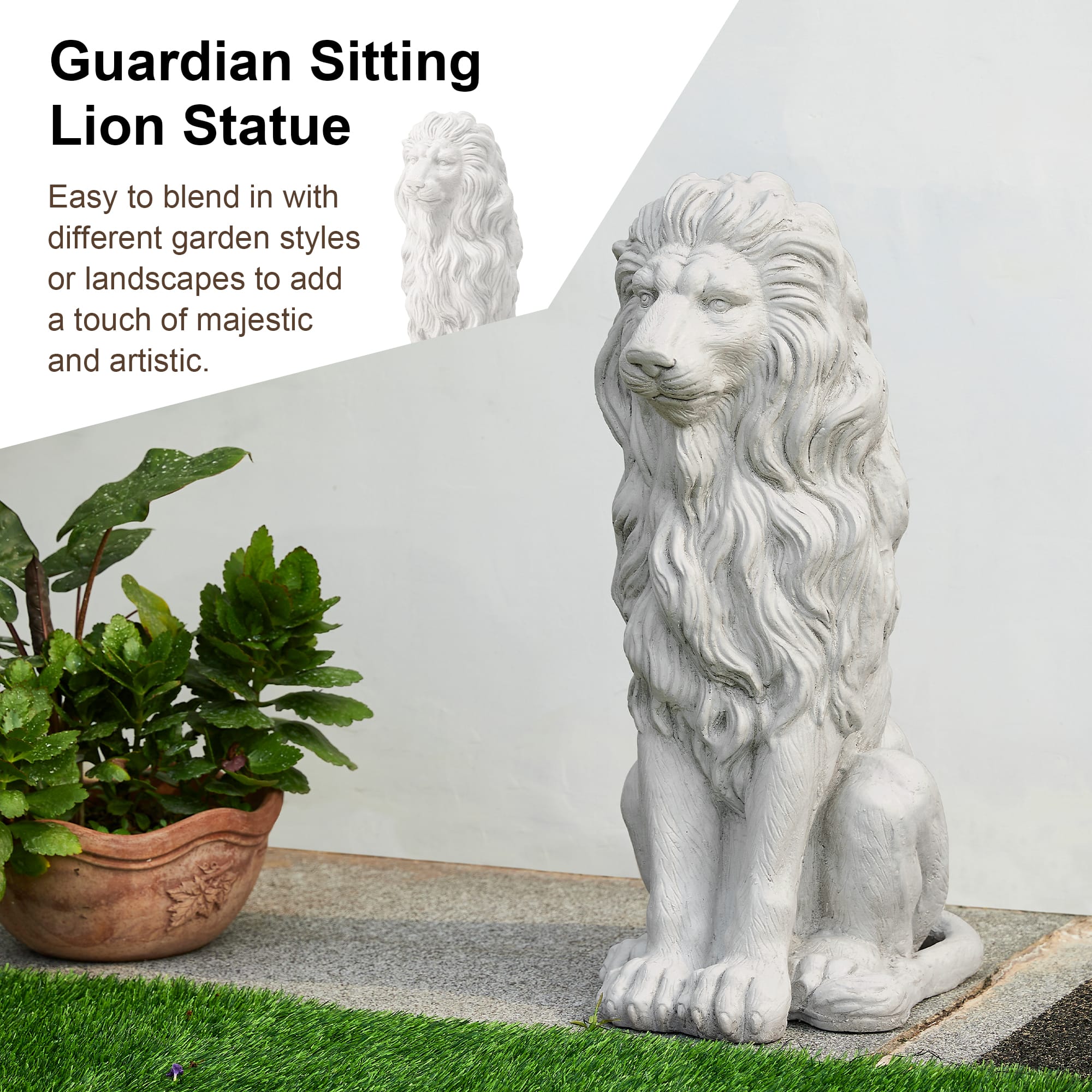 Glitzhome® 27.75" MGO Guardian Sitting Lion Garden Statue