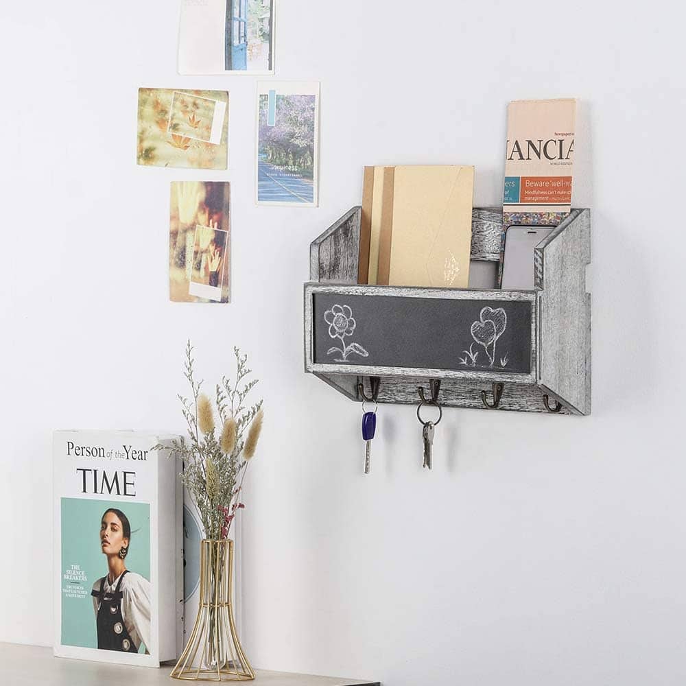 NEX&#x2122; Wall Mount Mail &#x26; Key Holder Organizer with Chalkboard Surface
