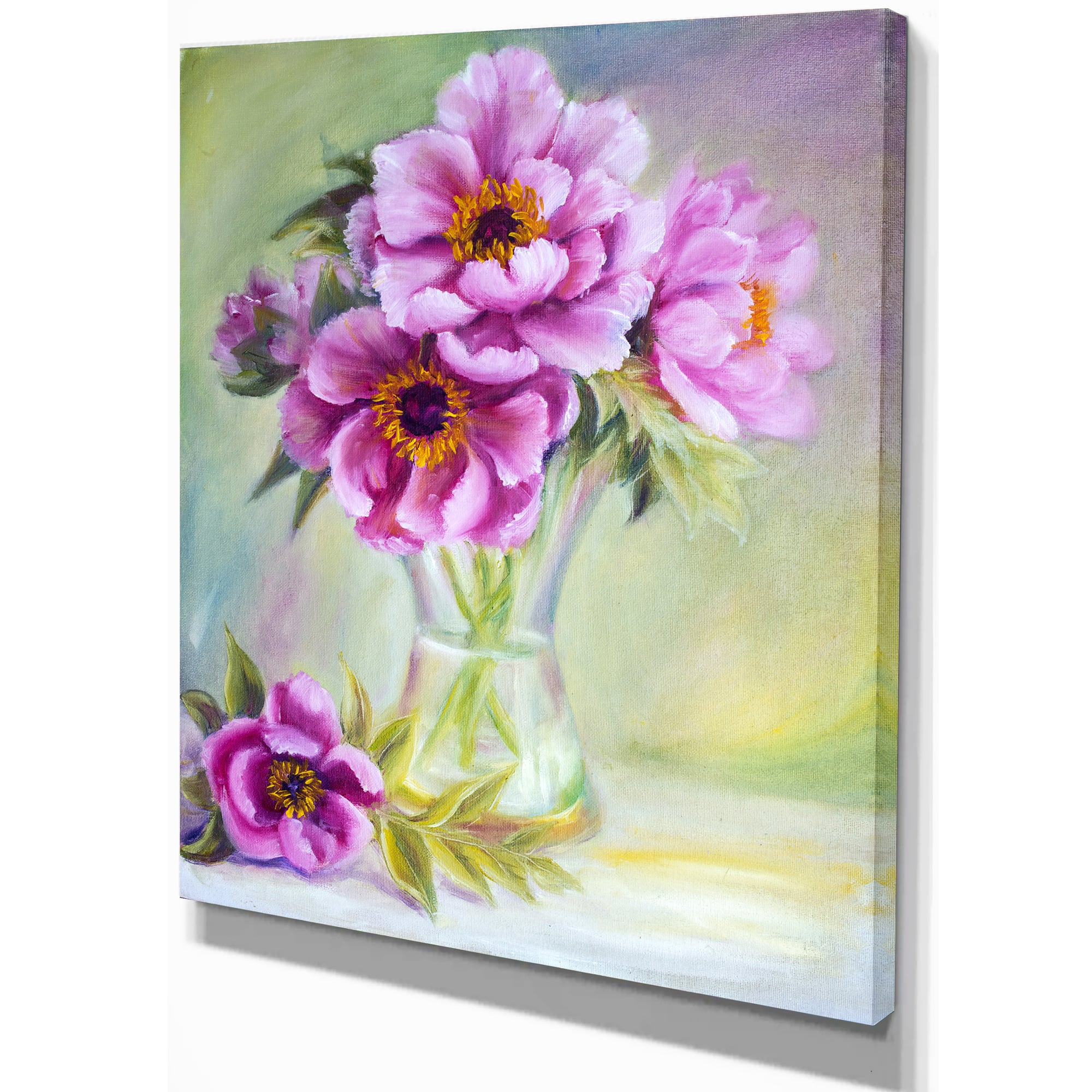Designart - Purple Peonies in Vase - Floral Art Canvas Print