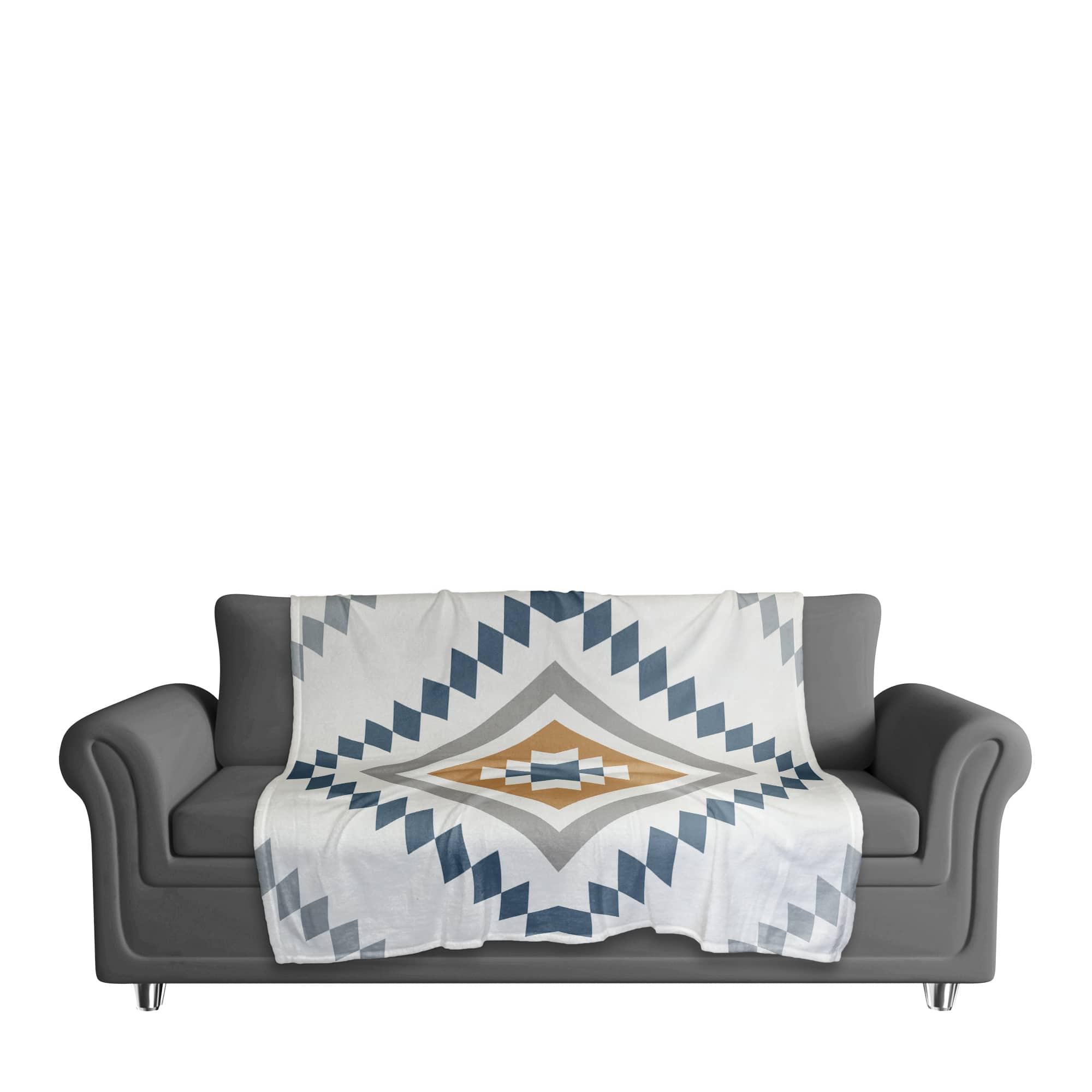 White, Blue & Yellow Southwestern Diamond Pattern Coral Fleece Blanket