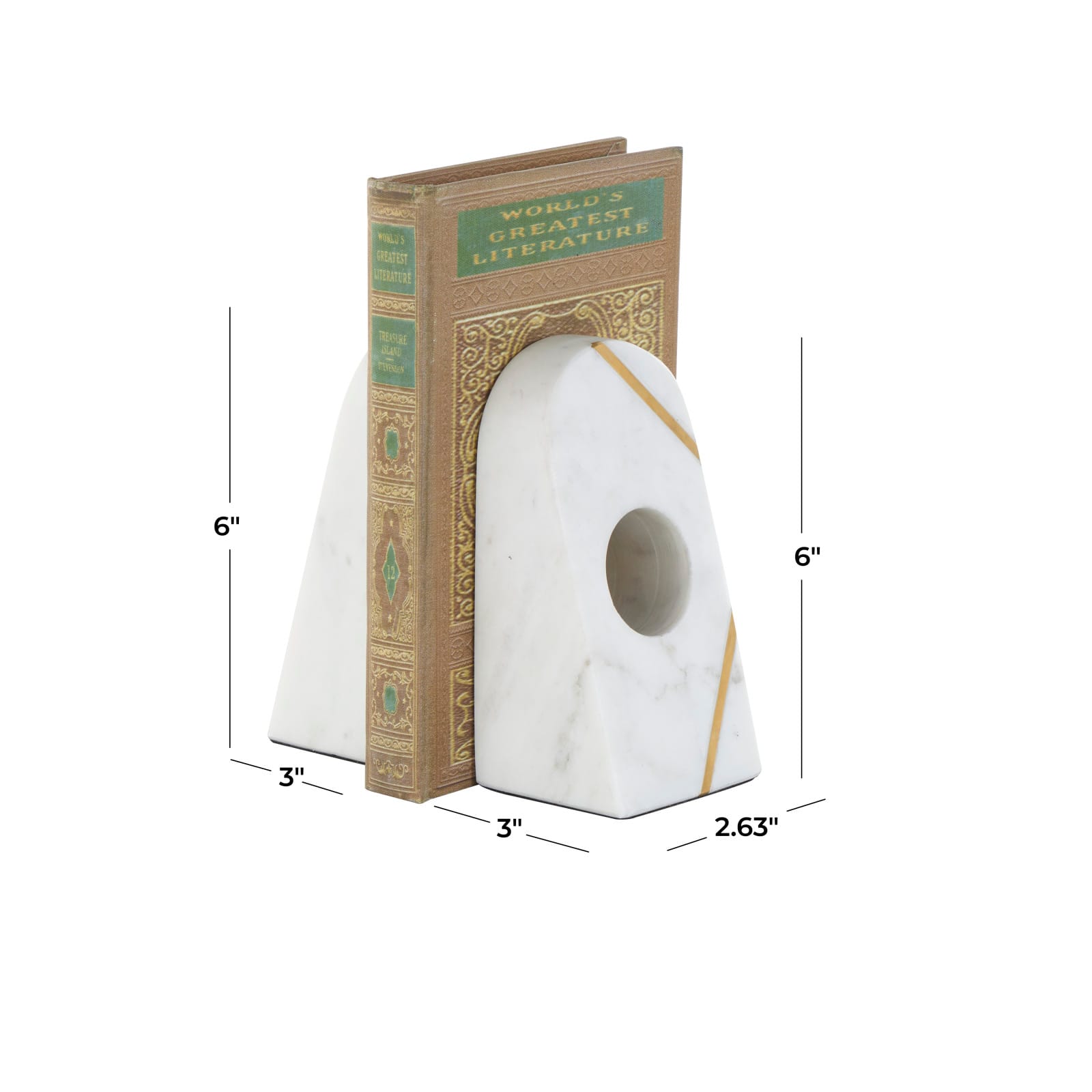 6" White Marble Geometric Curved Pyramid Decorative Bookends