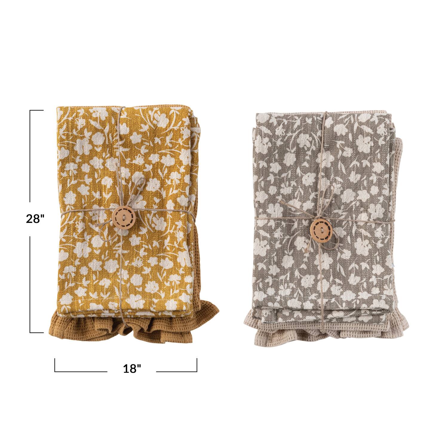 Hello Honey&#xAE; Yellow &#x26; Gray Flower Print &#x26; Jute Rope Cotton Decorative Tea Towels Set