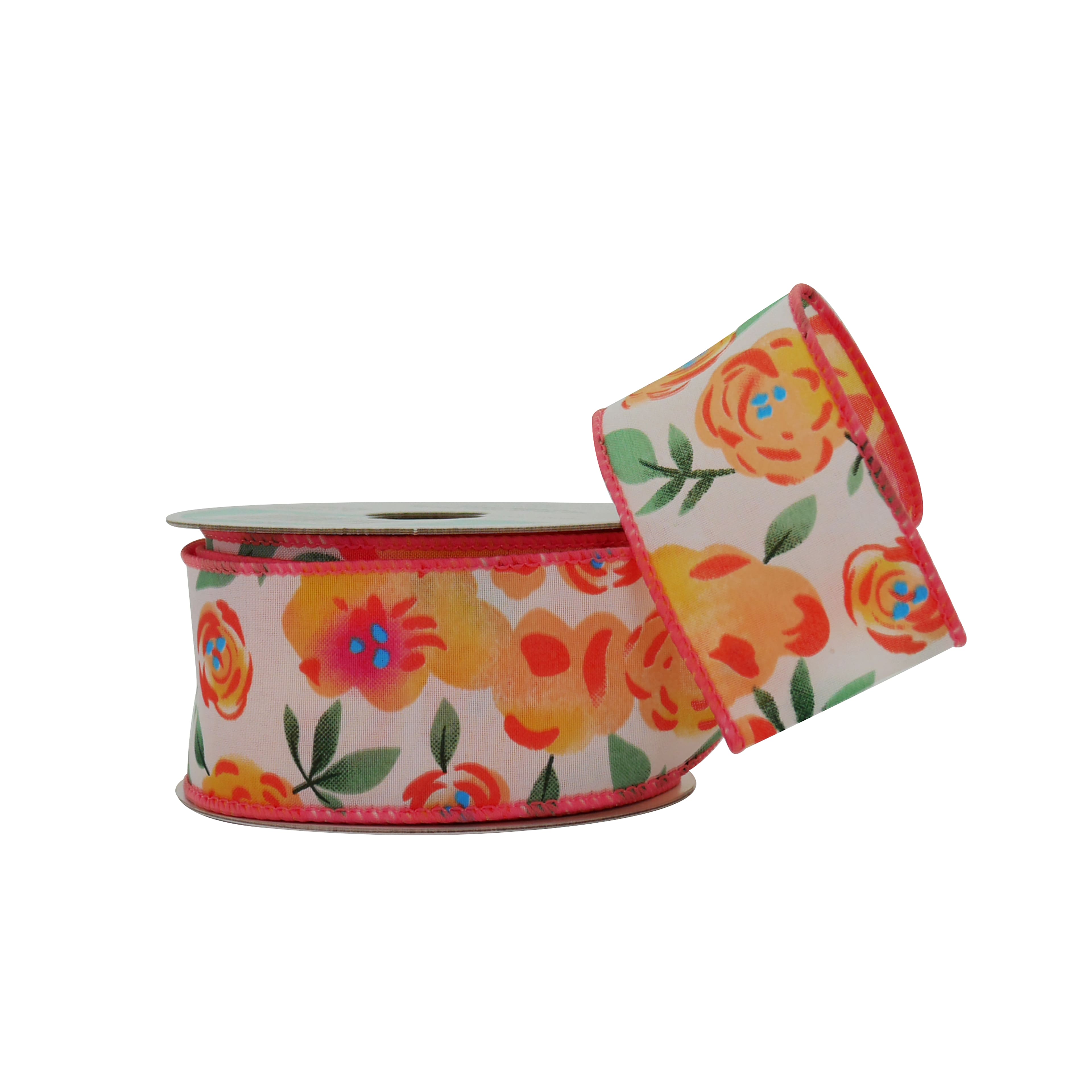 1.5&#x22; x 3yd. Orange Floral Wired Ribbon by Celebrate It&#xAE; Hot Buy!