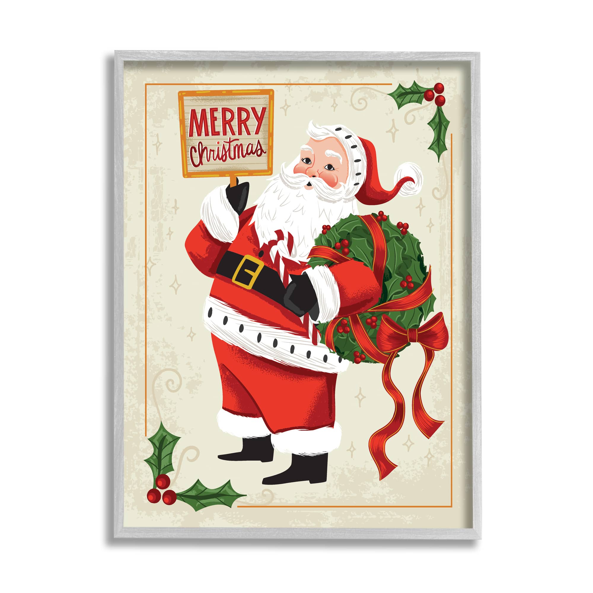 Stupell Industries Vintage Merry Christmas Santa Framed Giclee Art