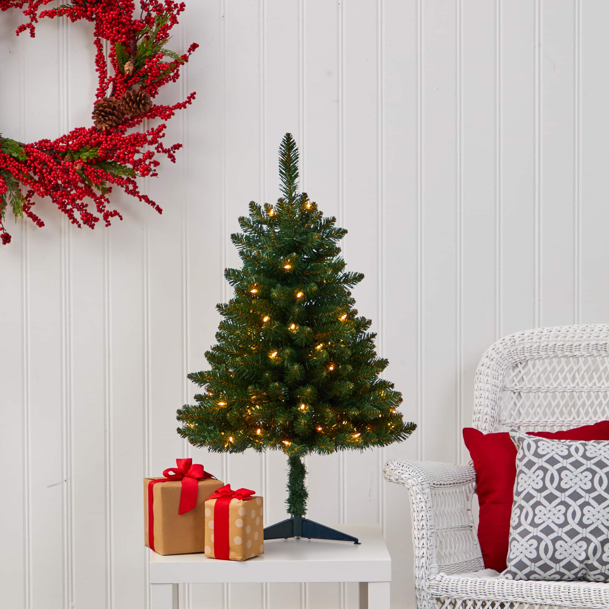 3ft. Pre-Lit Northern Rocky Spruce Artificial Christmas Tree, Clear LED Lights