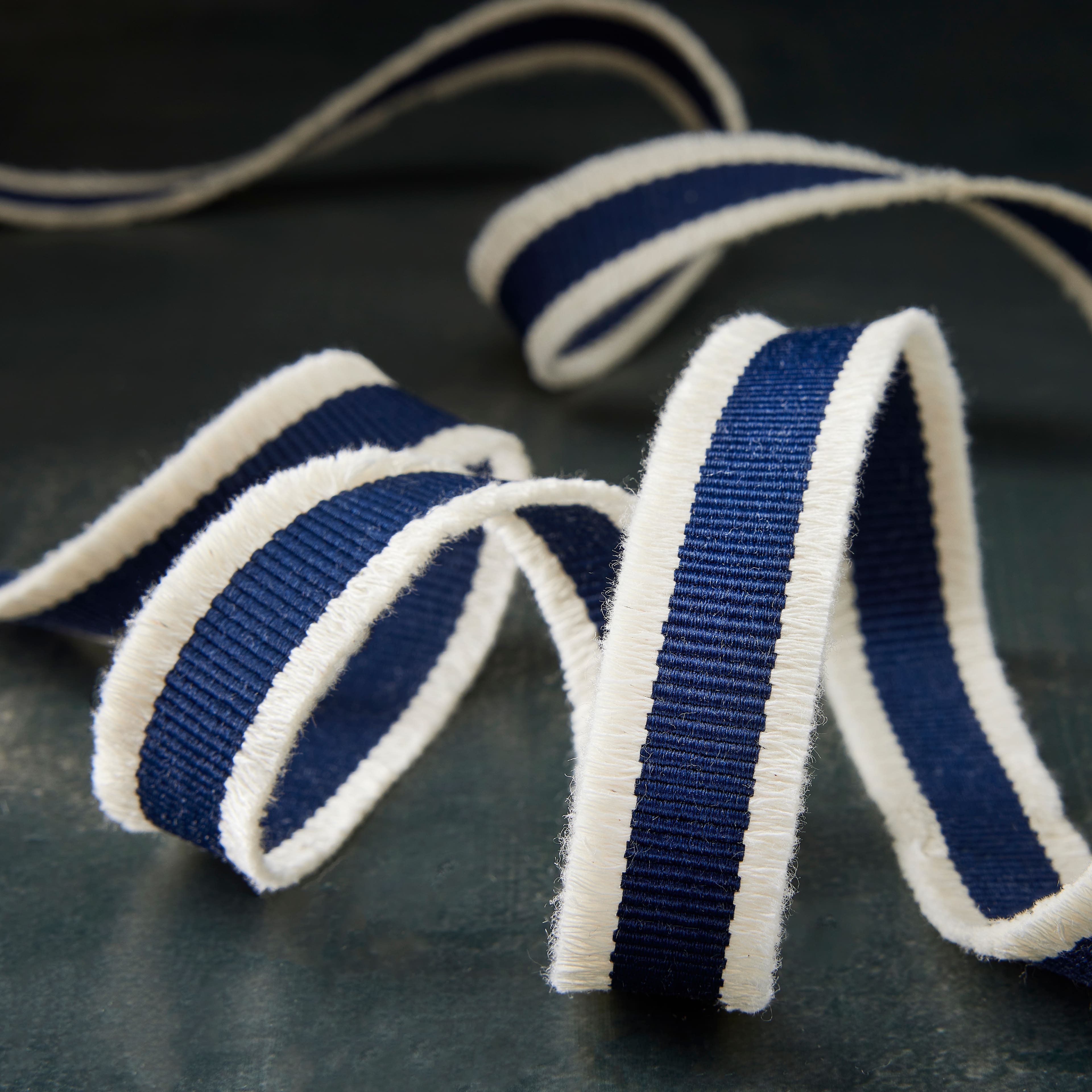 7/8&#x27;&#x27; x 5 yd. Navy and White Fringe Ribbon by Celebrate It&#xAE;
