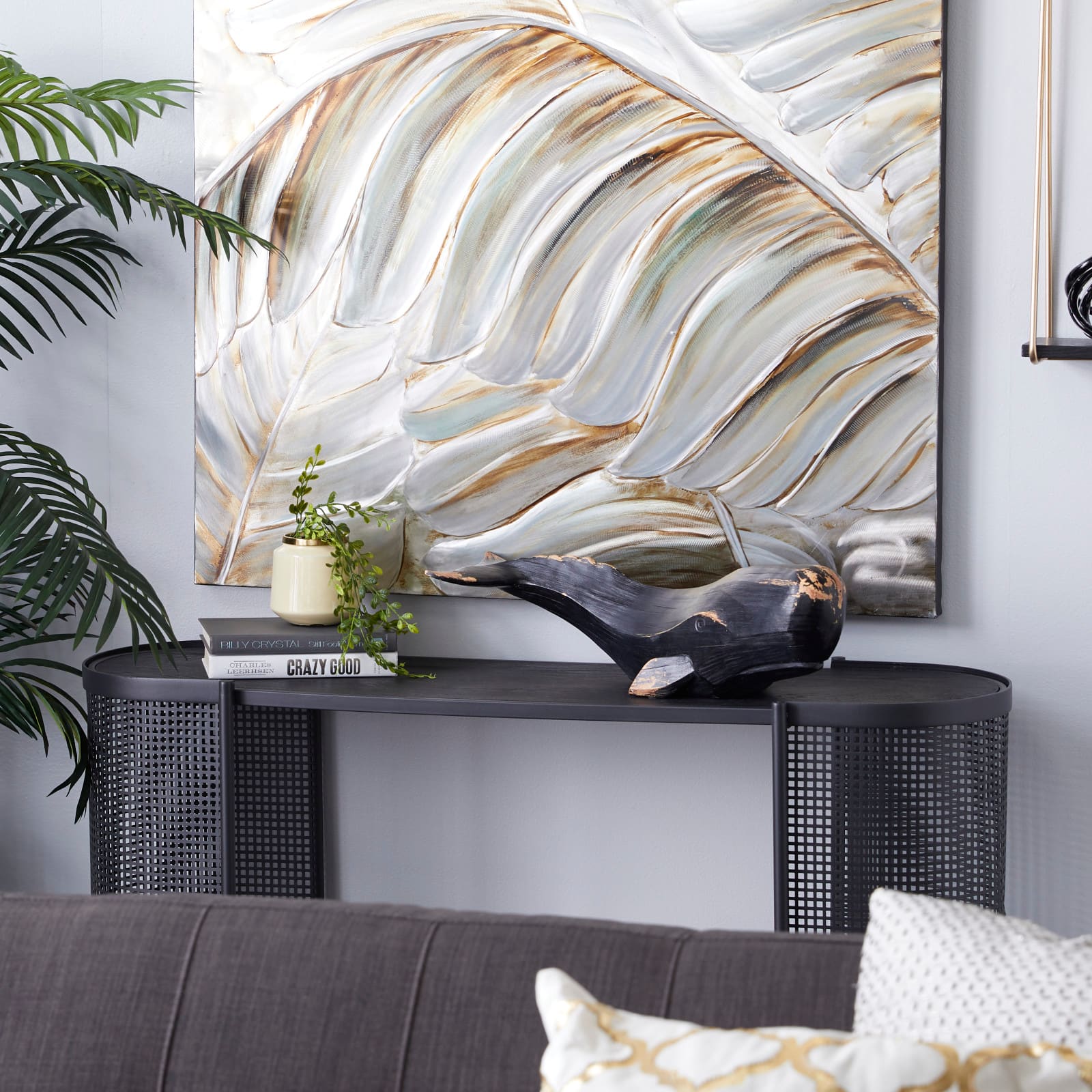 Black Polyresin Coastal Whale Sculpture, 7" x 24" x 8"