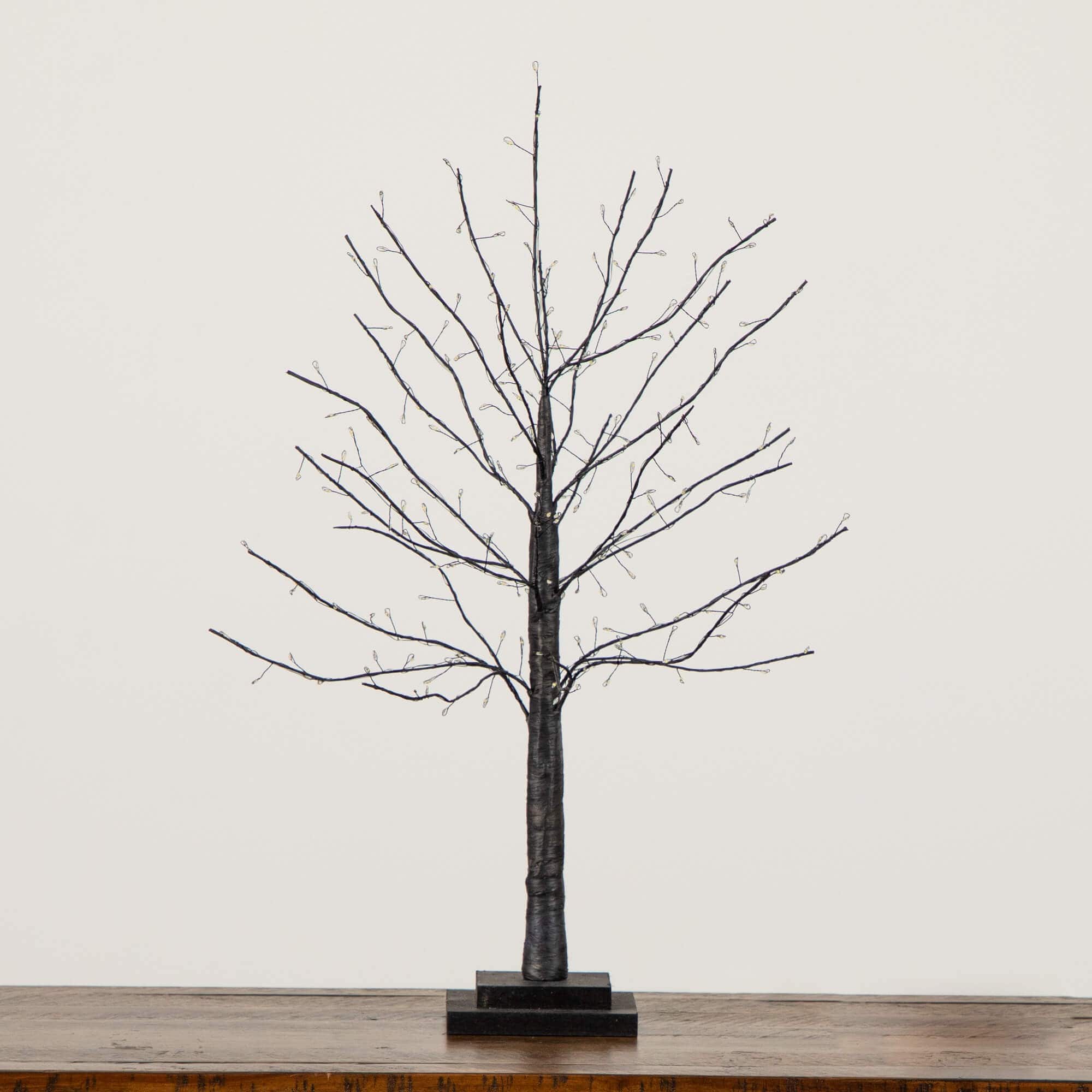 2ft. Pre-Lit Artificial Halloween Black Twig Tree with 210 Warm White Fairy Copper Wire LED Lights