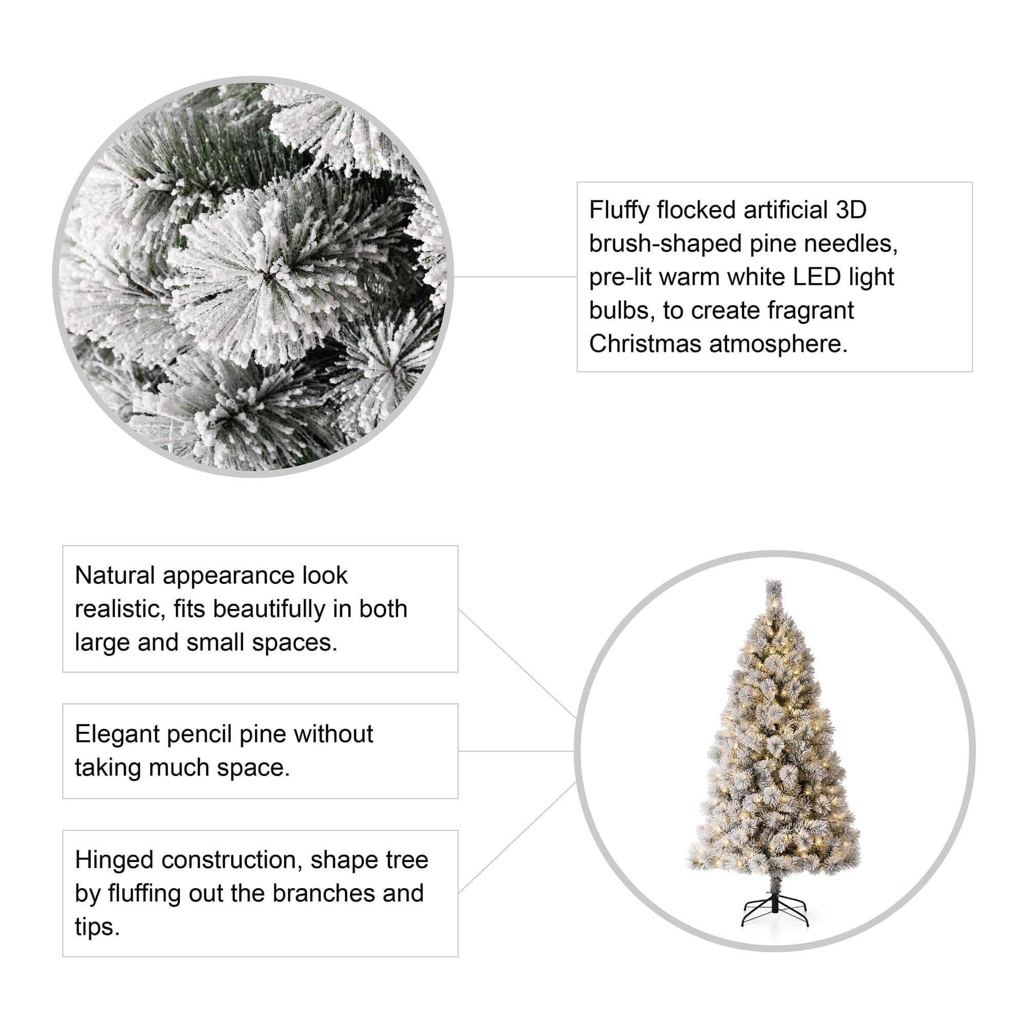 6ft. Pre-Lit Flocked Pine Artificial Christmas Tree, Warm White LED Lights