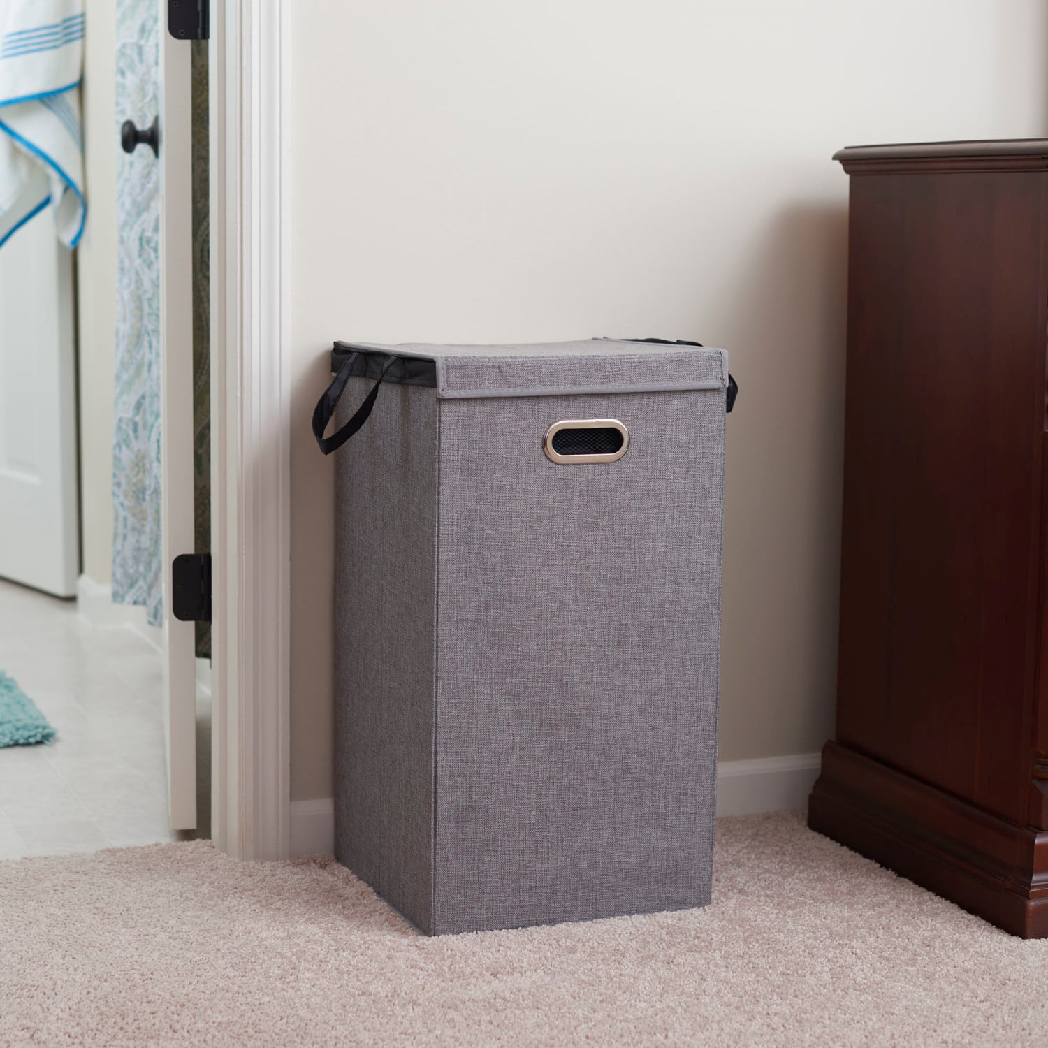 Household Essentials Gray Moisture-Resistant Laundry Hamper with Magnetic Lid &#x26; Removable Mesh Liner