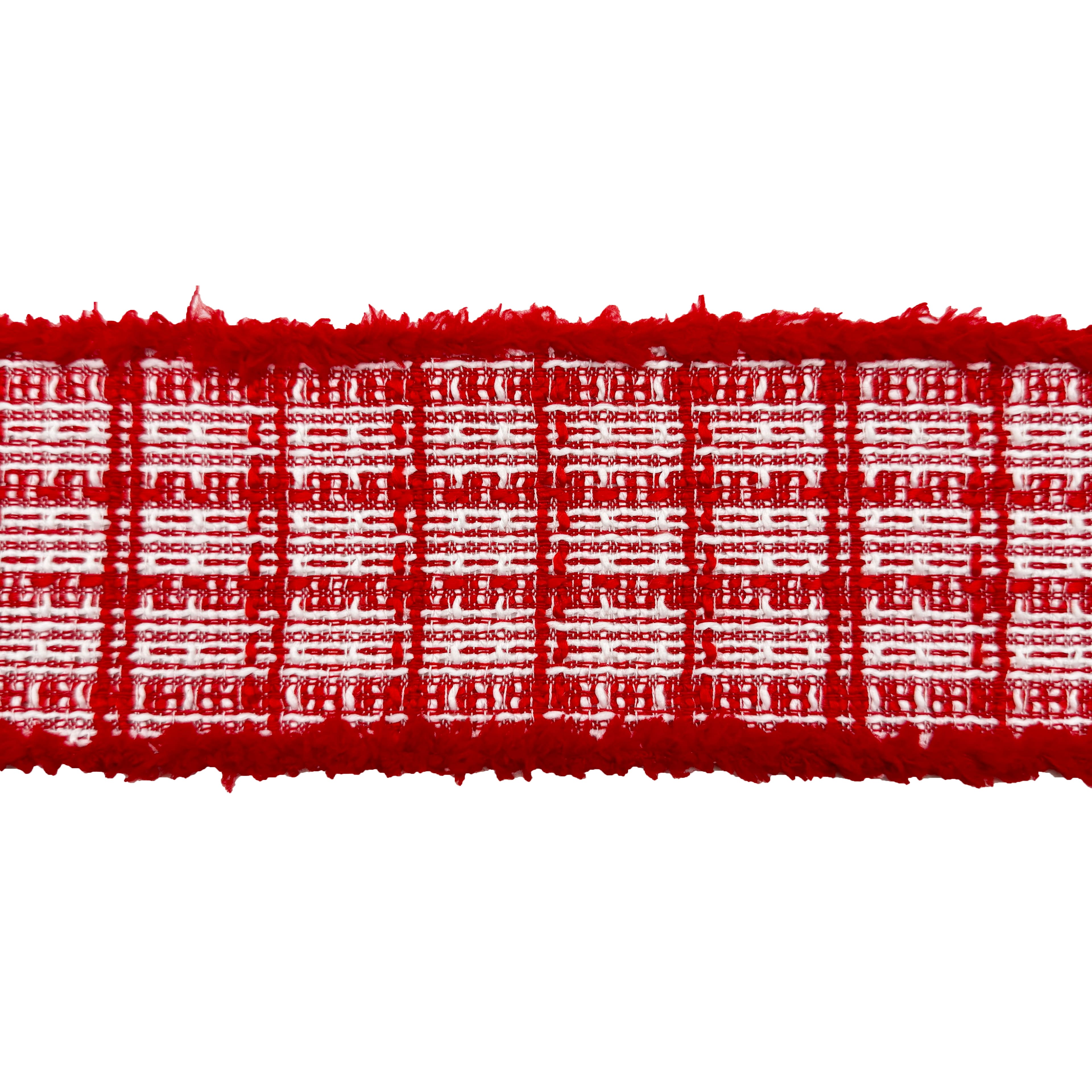 3.5&#x22; x 12ft. Red &#x26; White Knit Wired Ribbon by Celebrate It&#xAE;