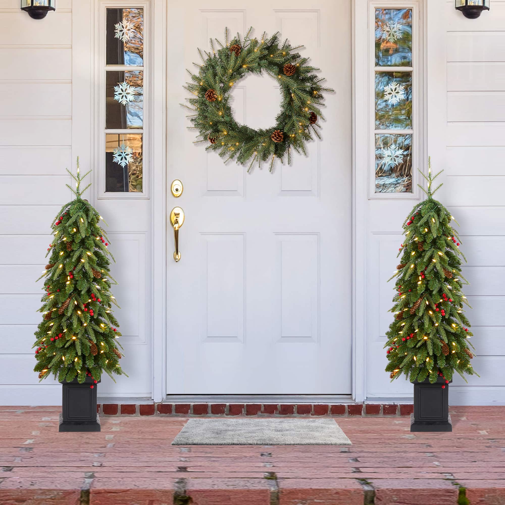 Glitzhome® 4ft Pre-lit Green Artificial Christmas Porch Tree, Warm White Lights