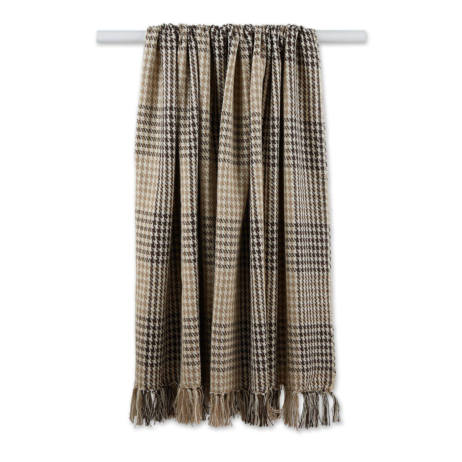DII® Dark Brown & Stone Houndstooth Plaid Throw