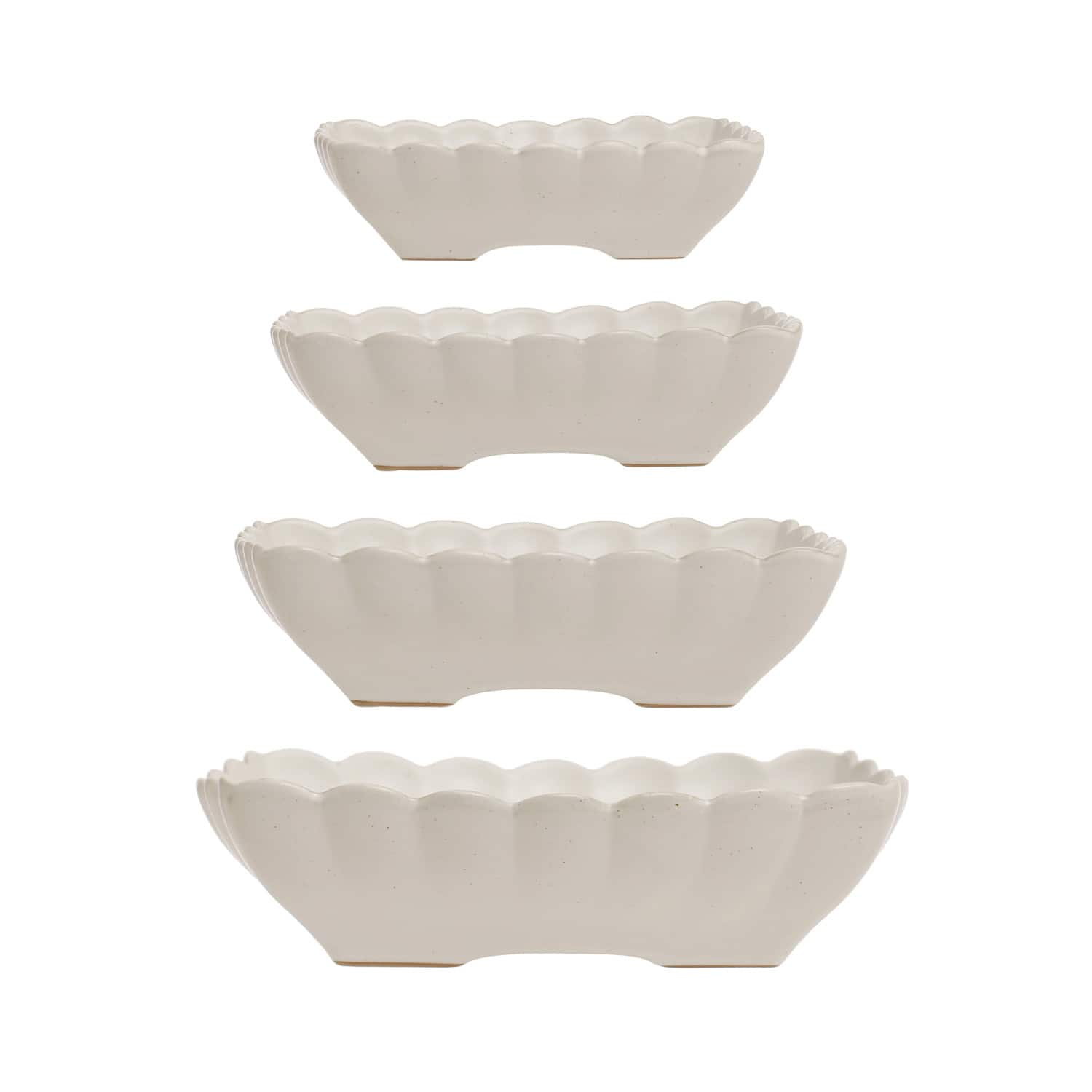 Matte White Square Stoneware Scalloped Edge Serving Dish Set