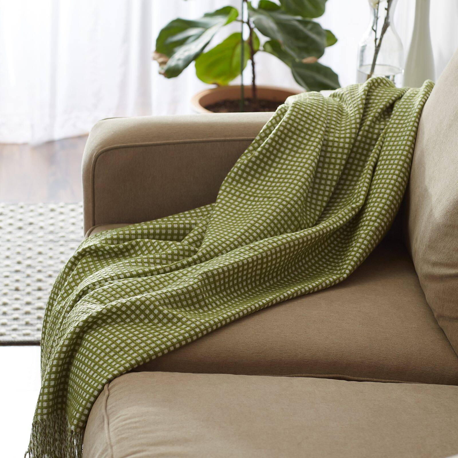 DII® Antique Green & White Waffle Knit Throw