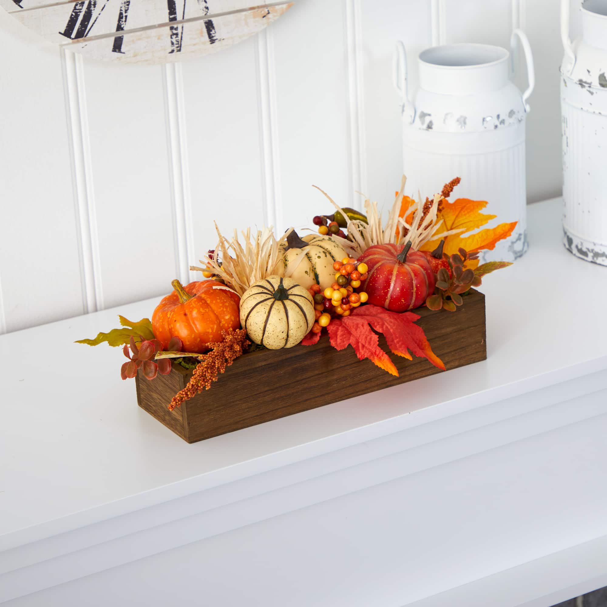 16&#x22; Harvest Pumpkin &#x26; Berries Arrangement in Wood Container