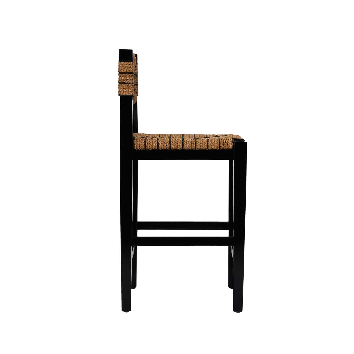 Willowbrook 3ft. Black Mahogany Solid Wood &#x26; Natural Woven Seagrass Rope Stool