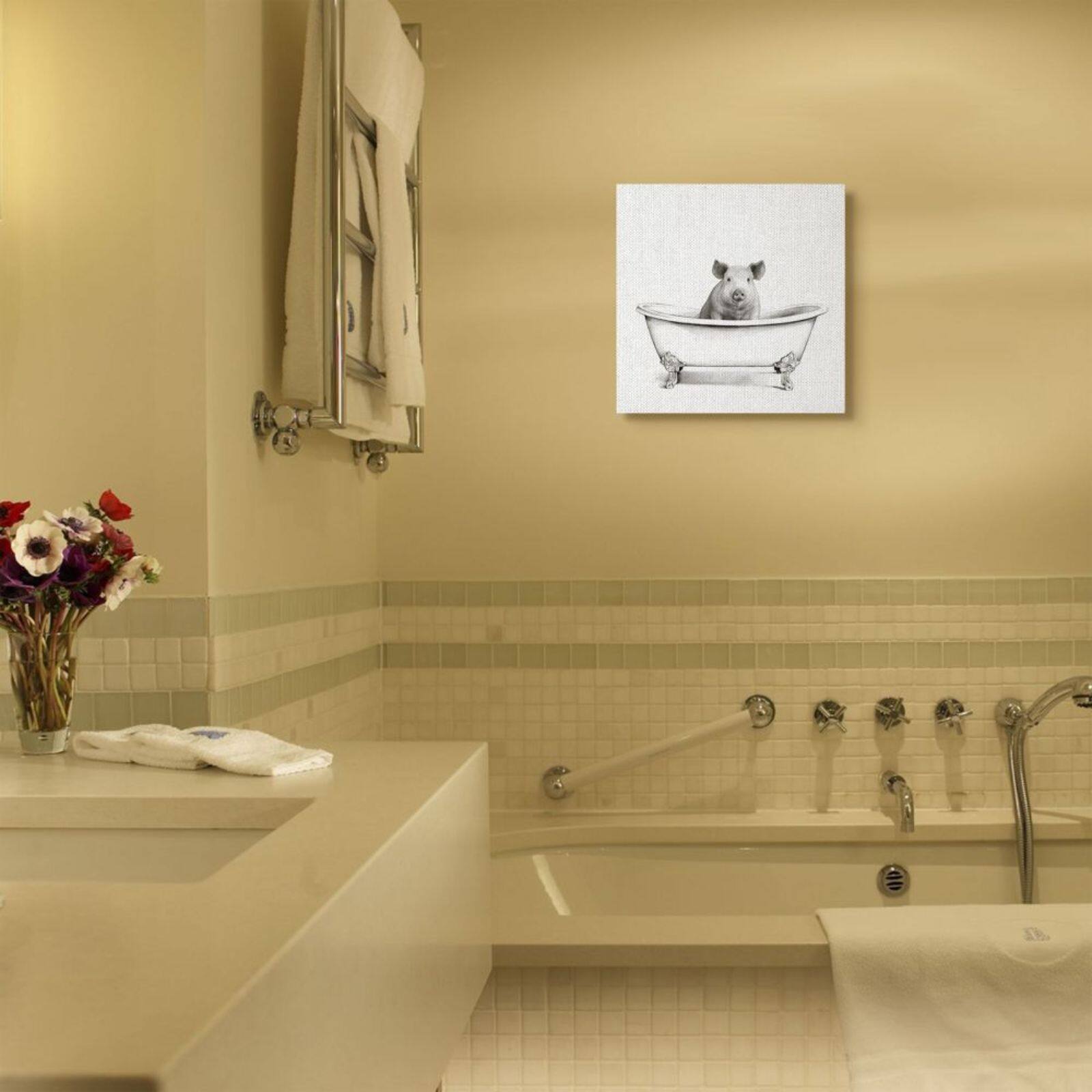 Stupell Industries Hog in Bath Tub Canvas Wall Art