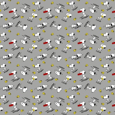 Peanuts® Snoopy & Woodstock Feelings on Gray Cotton Fabric | Michaels